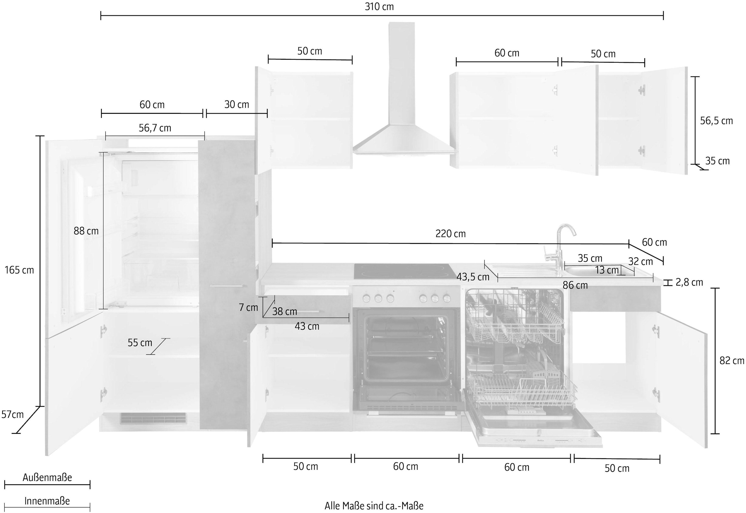 Breite bestellen Küchen cm wiho »Zell«, 310 Küchenzeile ohne E-Geräte, auf Raten