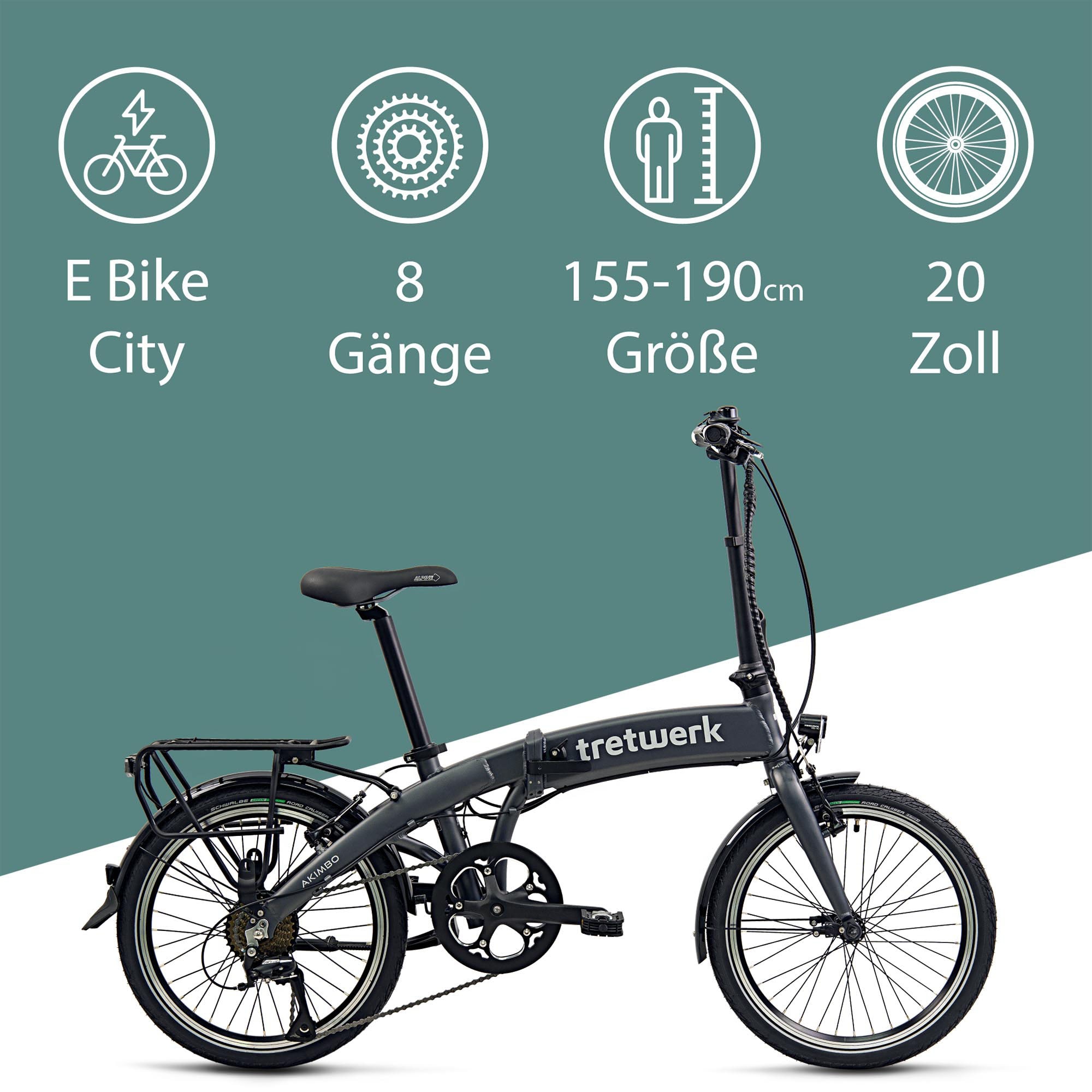 Tretwerk E-Bike »Akimbo«, 8 Gang, Shimano, Acera M3020 SGS, Heckmotor 250 W, Pedelec, Elektrofahrrad für Damen u. Herren