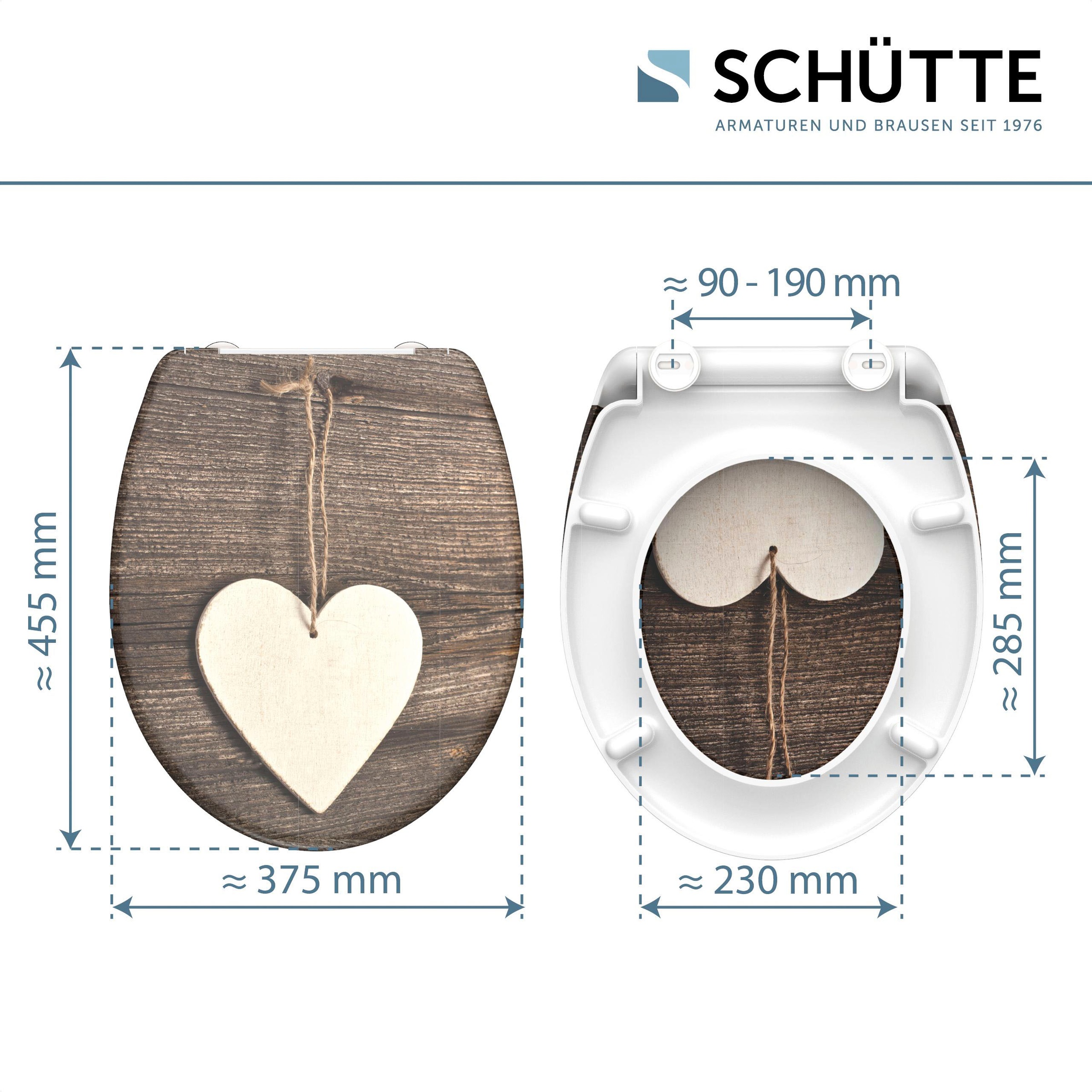 Schütte WC-Sitz »Wood Heart«, Duroplast, mit Absenkautomatik und Schnellverschluss