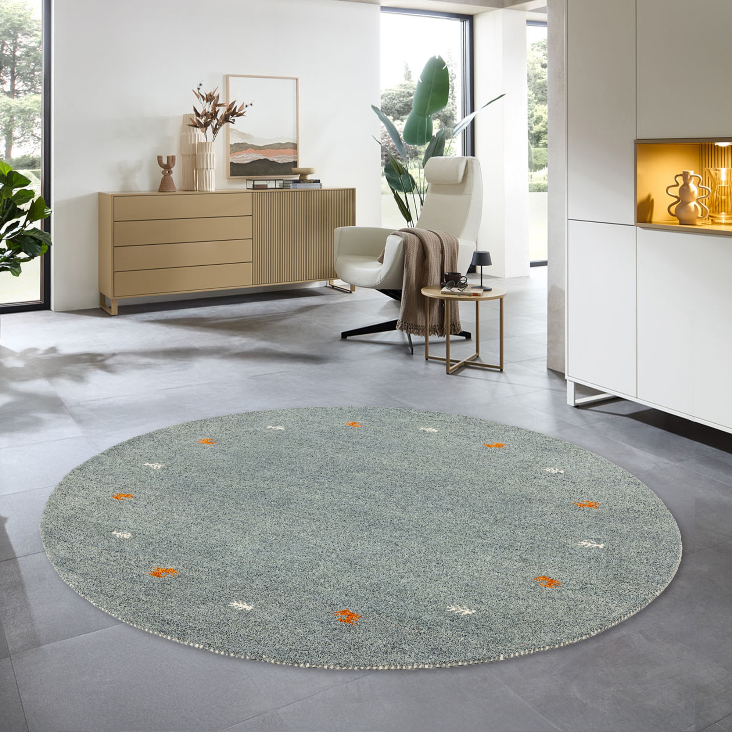 THEKO Wollteppich »Gabbeh Motiv, Handweb Teppich, Tiermotiv, reine Wolle, handgewebt«, rund, 14 mm Höhe, reine Wolle, handgewebt, Wohnzimmer, Schlafzimmer, Esszimmer