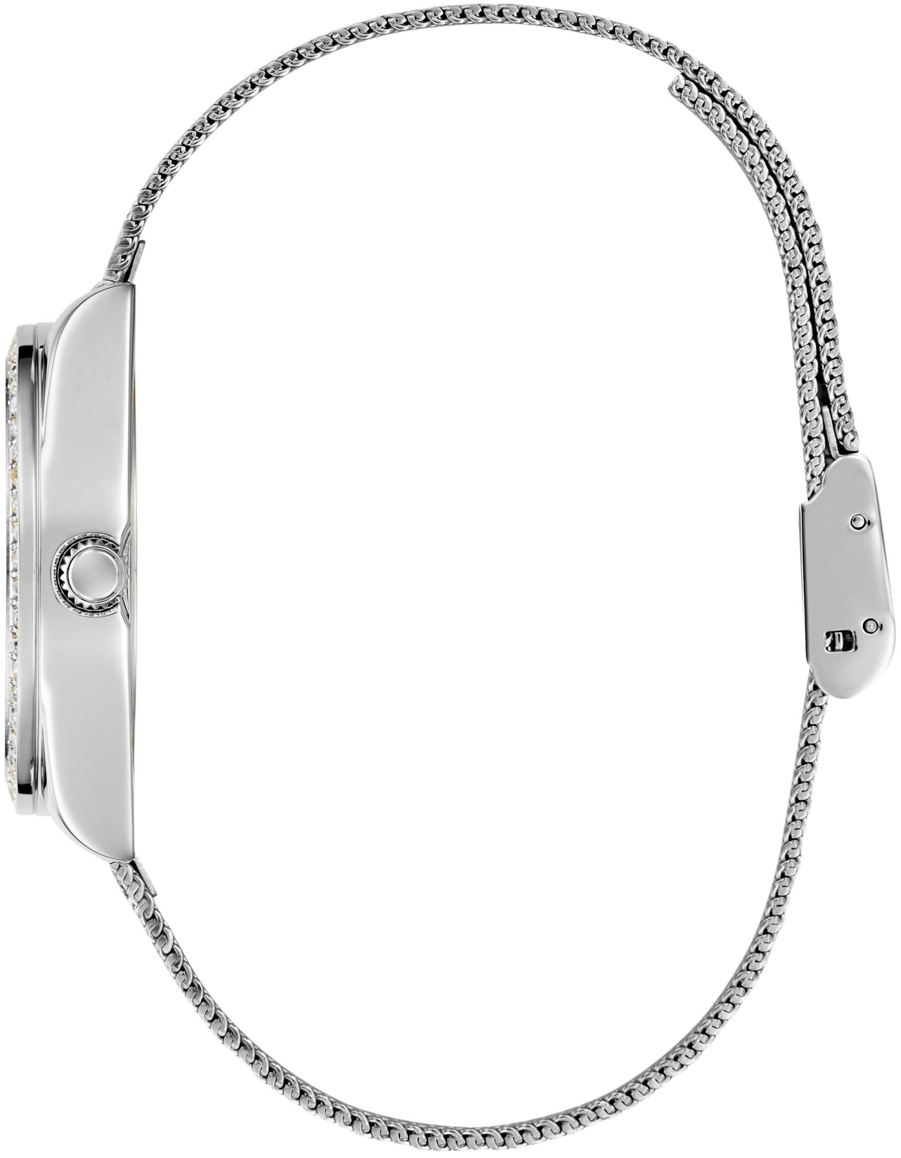Guess Quarzuhr »BOA«, Armbanduhr, Damenuhr, Kristallsteine, Mineralglas, Edelstahlarmband