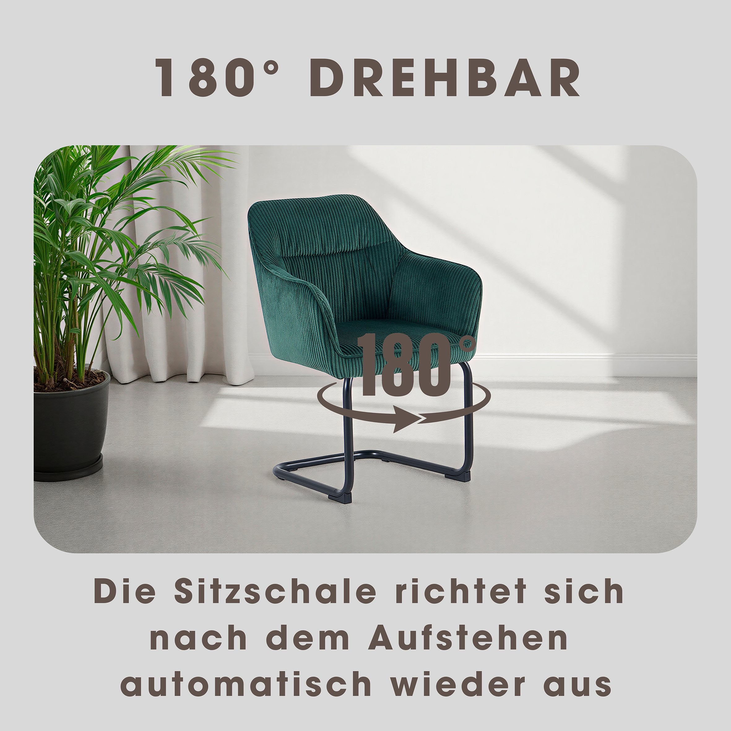 byLIVING Freischwinger »ELBA« (Set) 2 Stk.Grob-Cord, 110 kg, 180° drehbar Rückholfunktion, Schwingstuhlgestell
