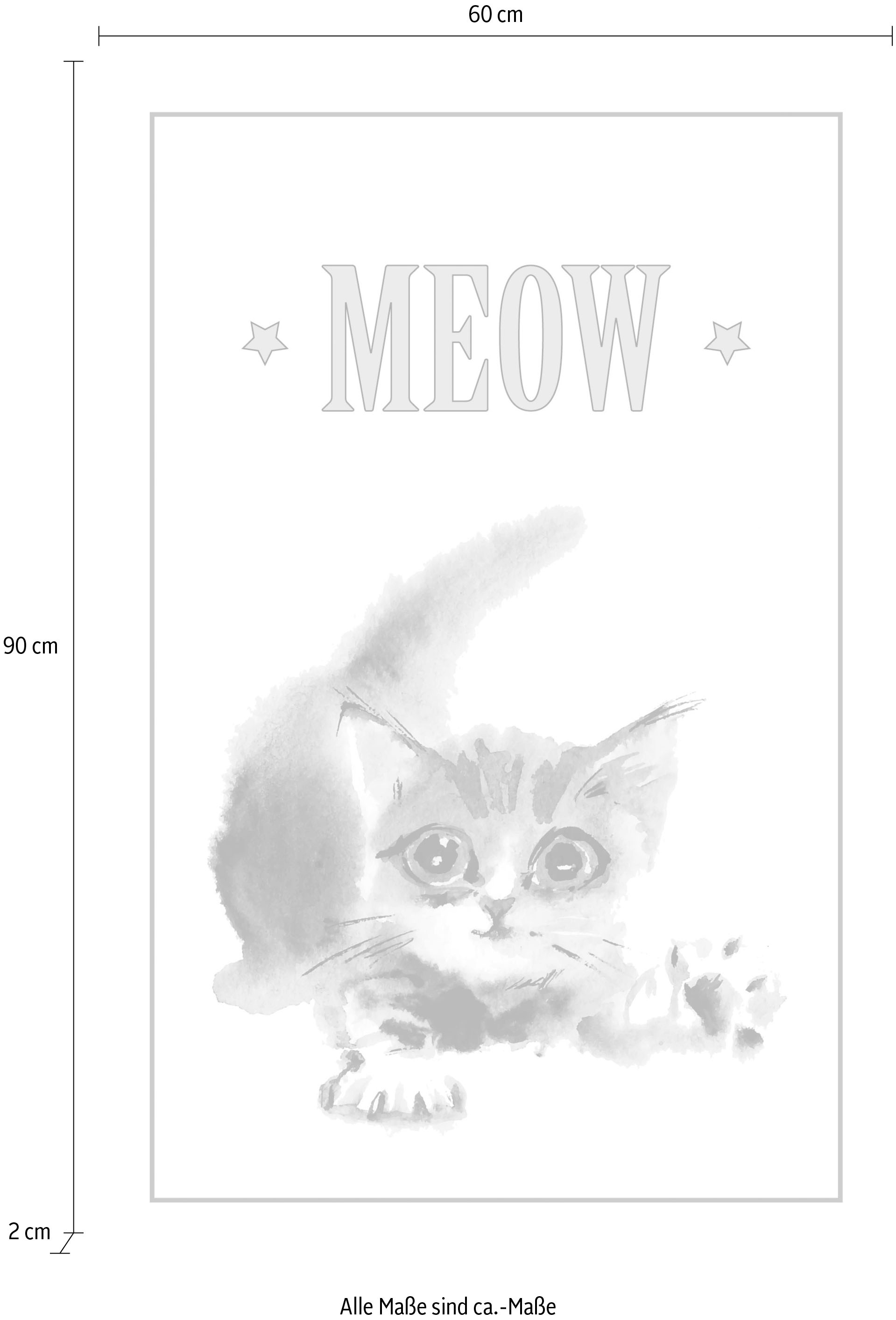 queence Leinwandbild »Katze MEOW« Katze | Katzen | Katzenbilder | Kunst | Modern | Schriftzug | Schwarz-Weiß | Tiere Premium-Leinwandstoff, Handarbeit aus Deutschland