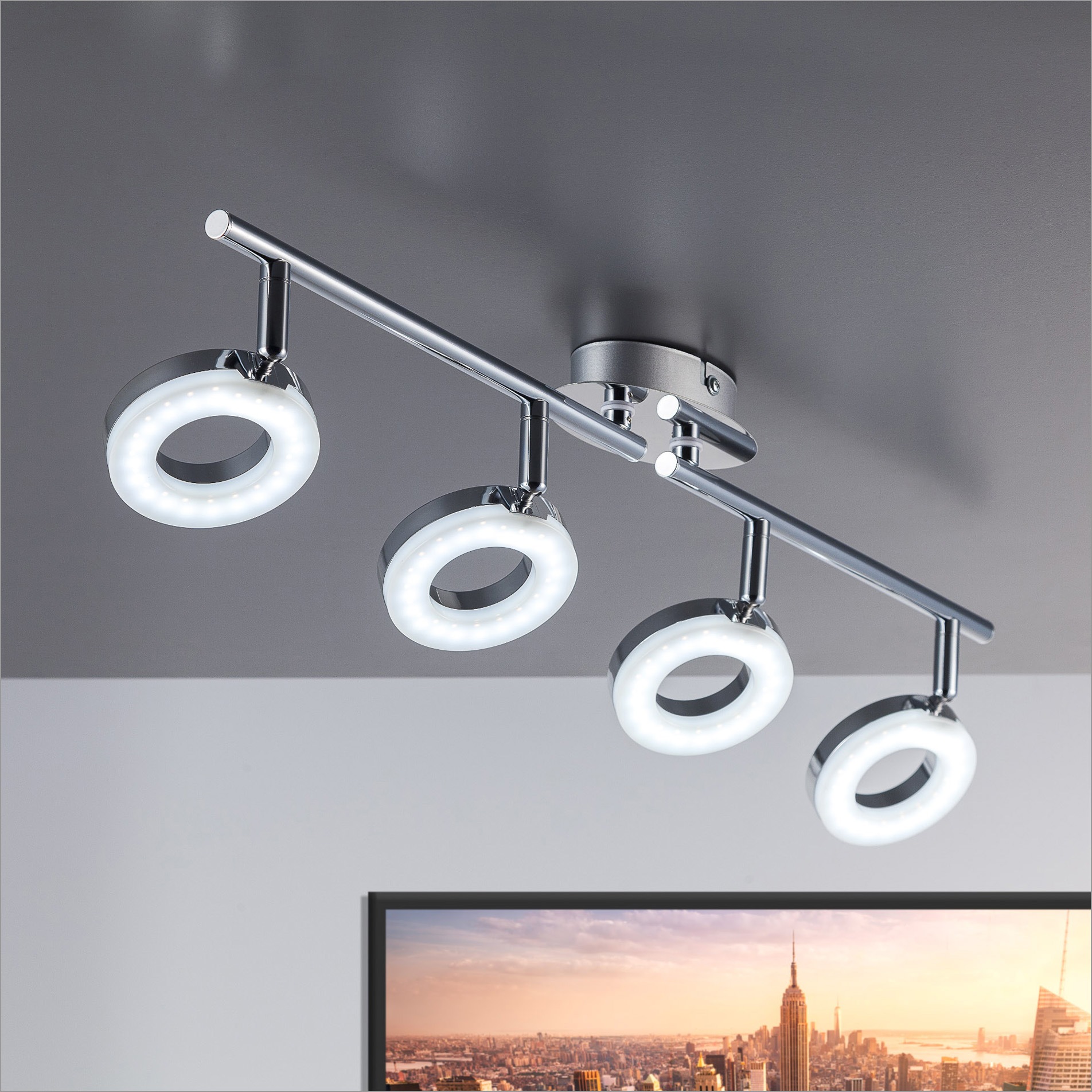 B.K.Licht LED Deckenspots »Yuna«, 4 flammig, Leuchtmittel LED-Board | LED fest integriert, LED Deckenleuchte, modern, Wohnzimmer, Spot, Strahler schwenkbar