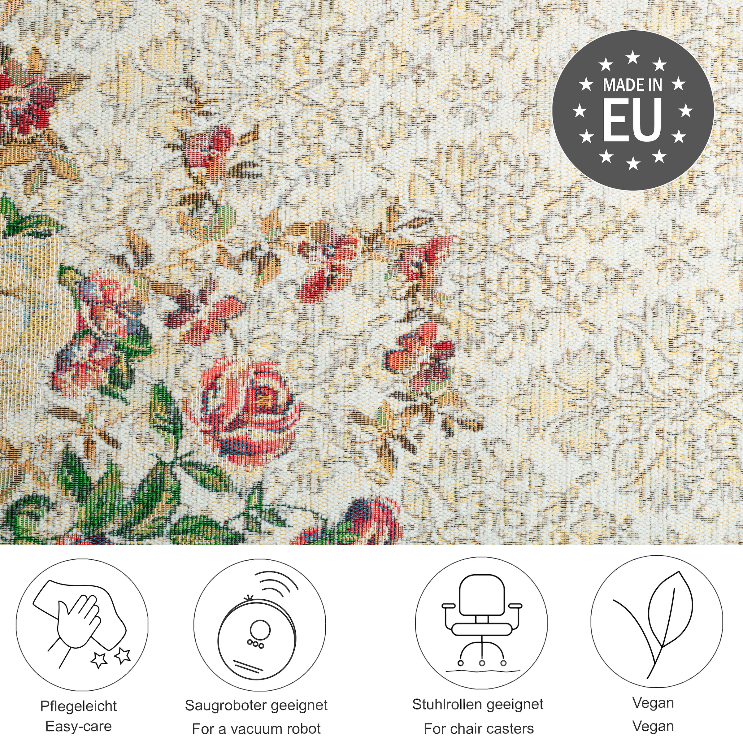 THEKO Teppich »Flomi Floral«, rechteckig, 3 mm Höhe, gewebt, Blumen Design, ideal im Wohnzimmer & Schlafzimmer