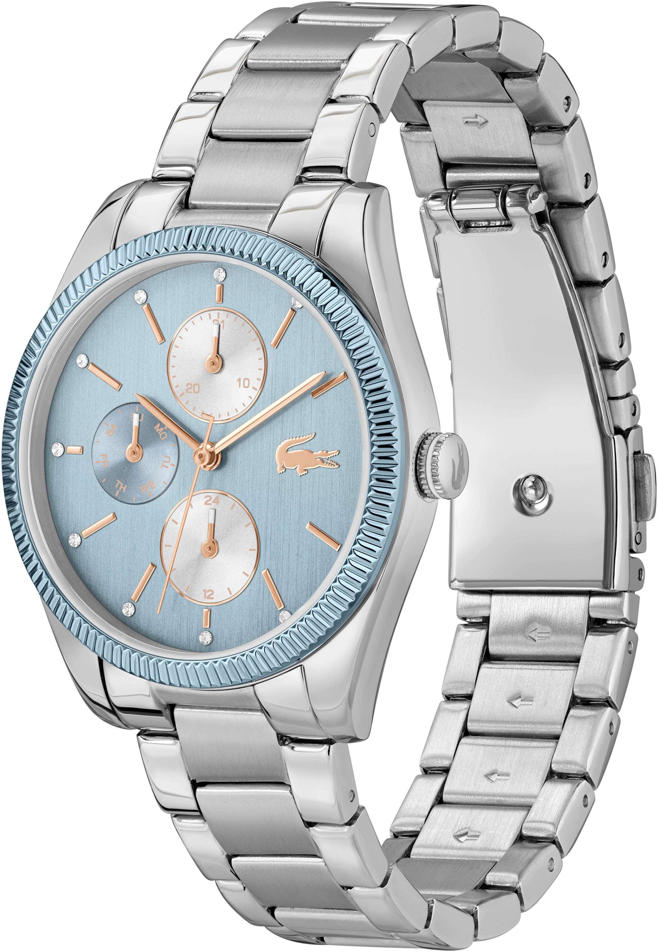 Lacoste Multifunktionsuhr »ORSAY«, Quarzuhr, Armbanduhr, Damenuhr, Datum, Edelstahlarmband