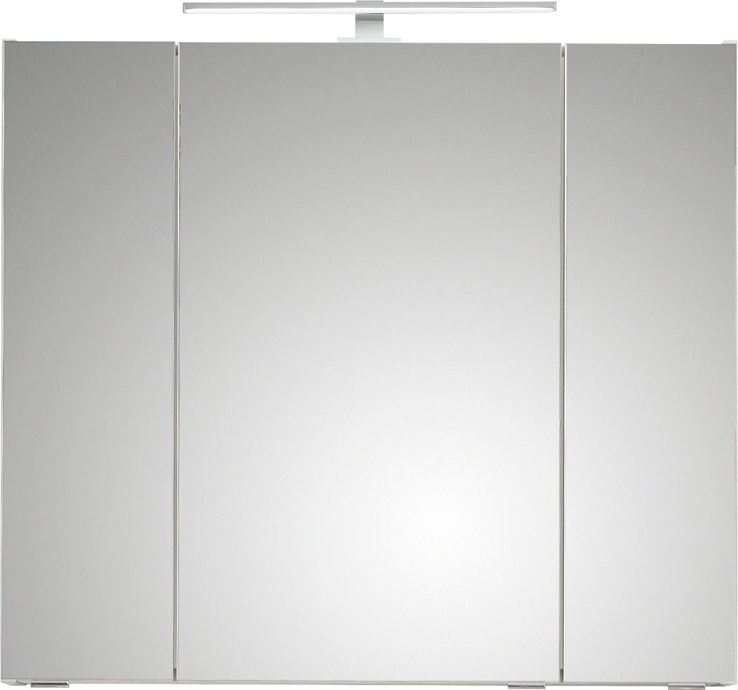 Saphir Badmöbel-Set »Quickset 2-teilig, Keramikwaschtisch mit LED-Spiegelschrank«, (3 St.), 80 cm breit, 2 Schubladen, 3 Spiegeltüren, 6 Einlegeböden