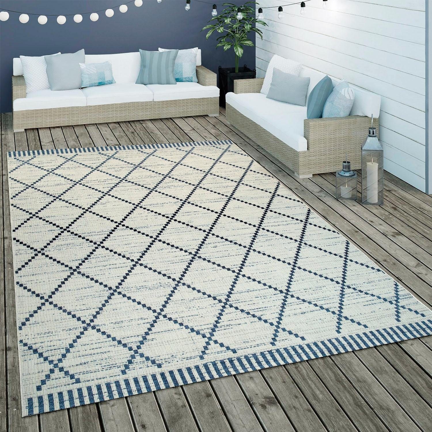 Paco Home Teppich »Kortrijk 742«, rechteckig, 4 mm Höhe, Flachgewebe, Rauten Design, In- und Outdoor geeignet, Wohnzimmer