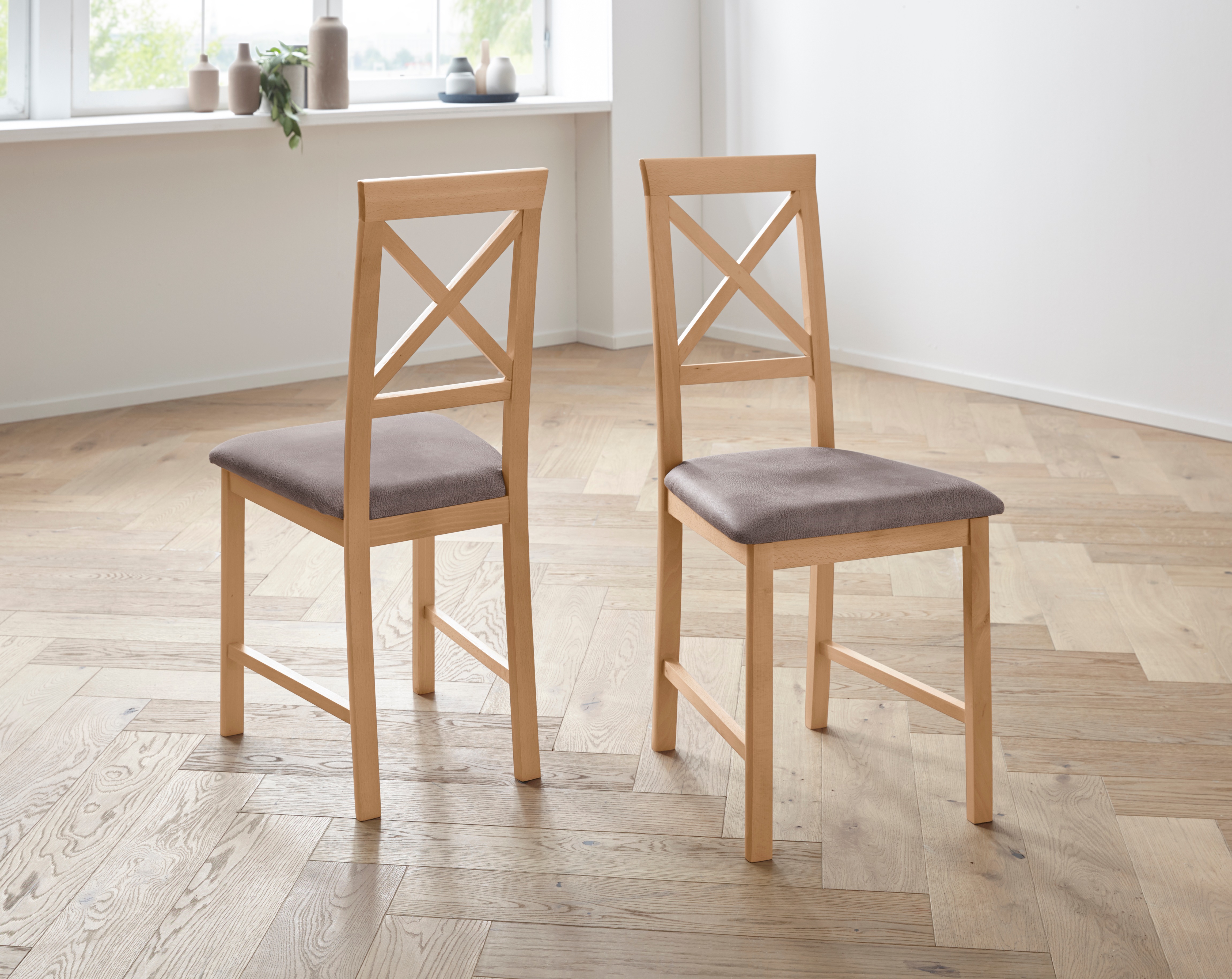 Stuhl „Bremen 3“, 2 St Vintage, Hellbraun + natur B/H/T: 46 cm x 96 cm x 43 cm