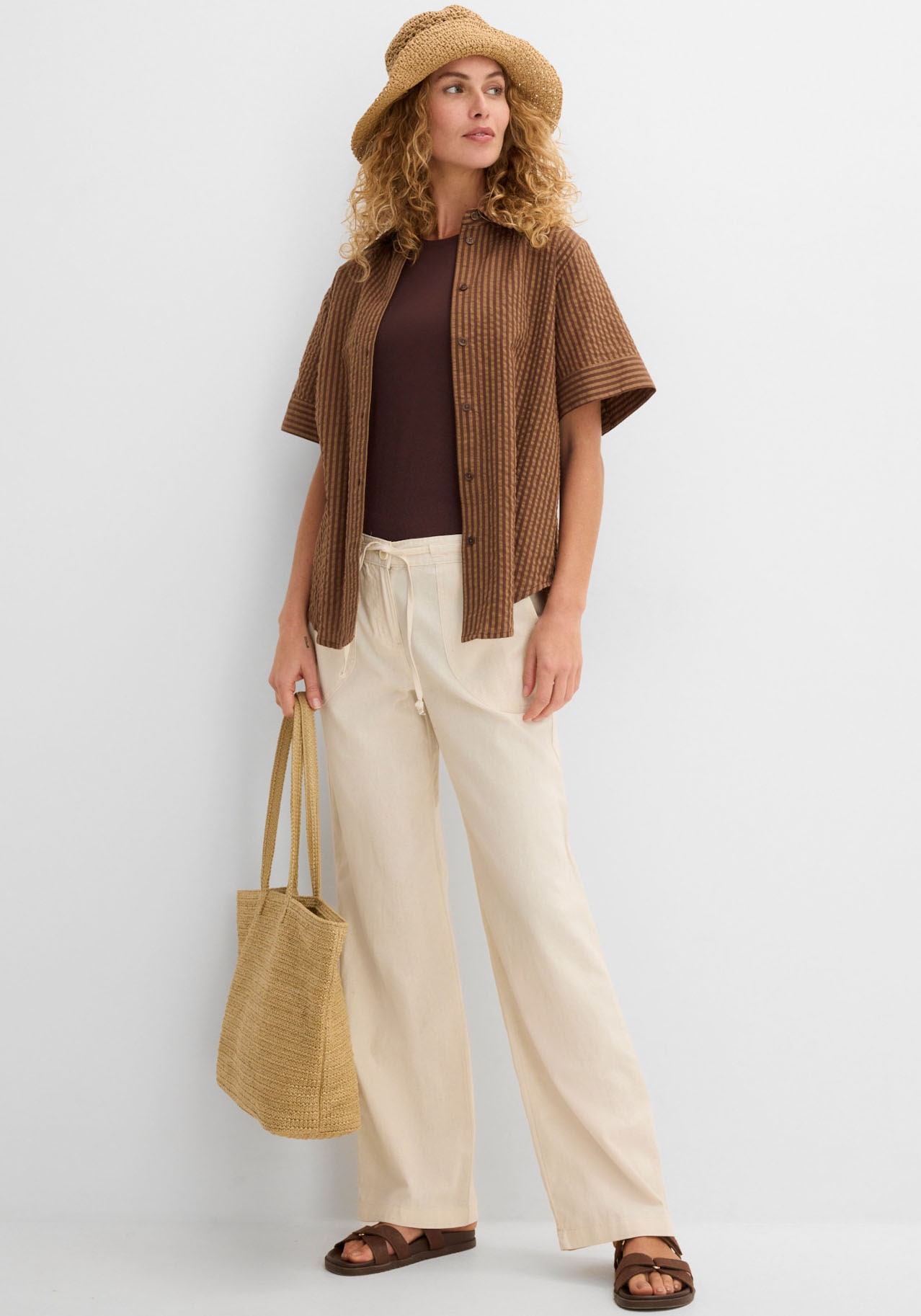 bonprix Leinenhose  Loose Fit, mit Kordelzugbund, mit Eingrifftaschen, mit Gesäßtaschen
