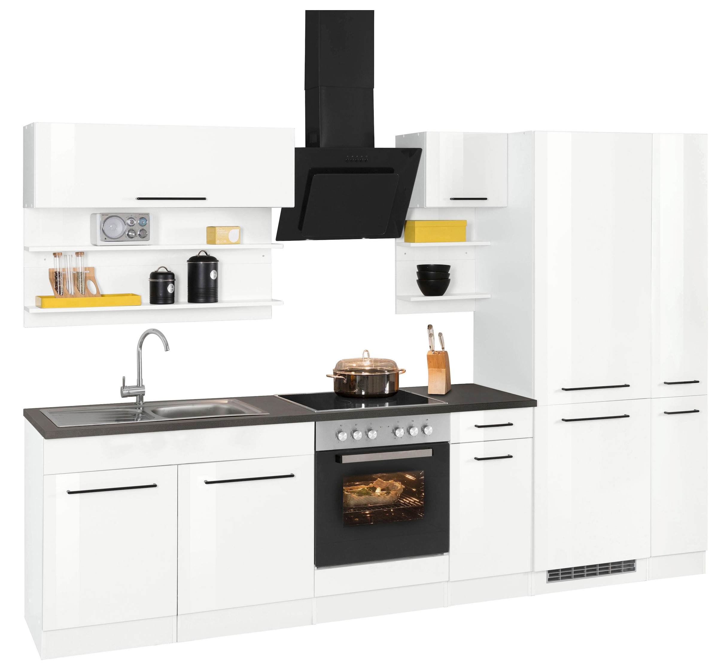 KOCHSTATION Küchenzeile »KS-Tulsa«, ohne E-Geräte, Breite 300 cm, schwarze Metallgriffe, MDF Fronten