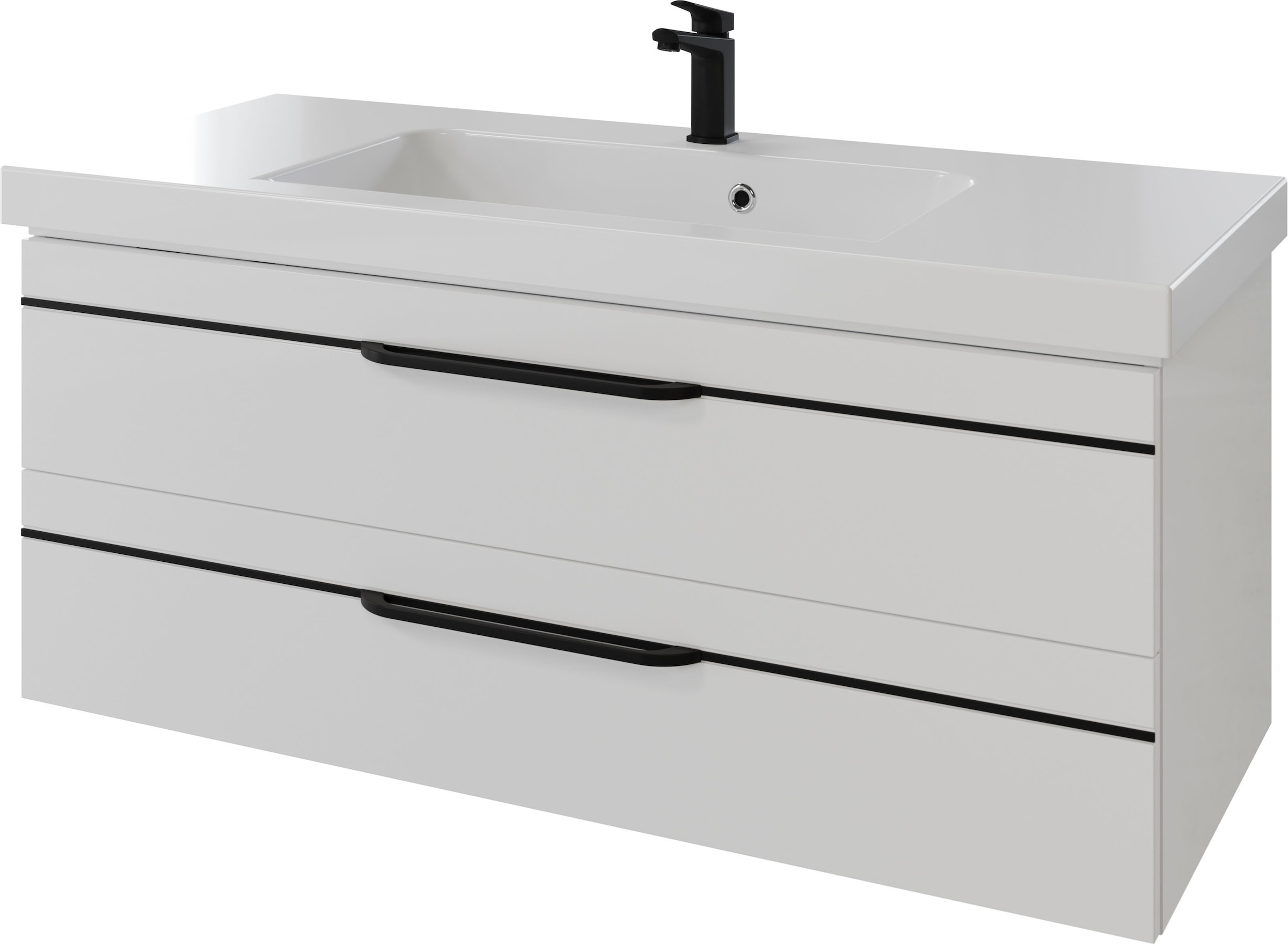 Saphir Badmöbel-Set »Balto 2-teilig Mineralmarmor-Waschtisch mit LED-Spiegel, 123 cm breit«, (2 St.), Waschplatz mit 2 Schubladen, Badschrank inkl. Schubladendämpfer