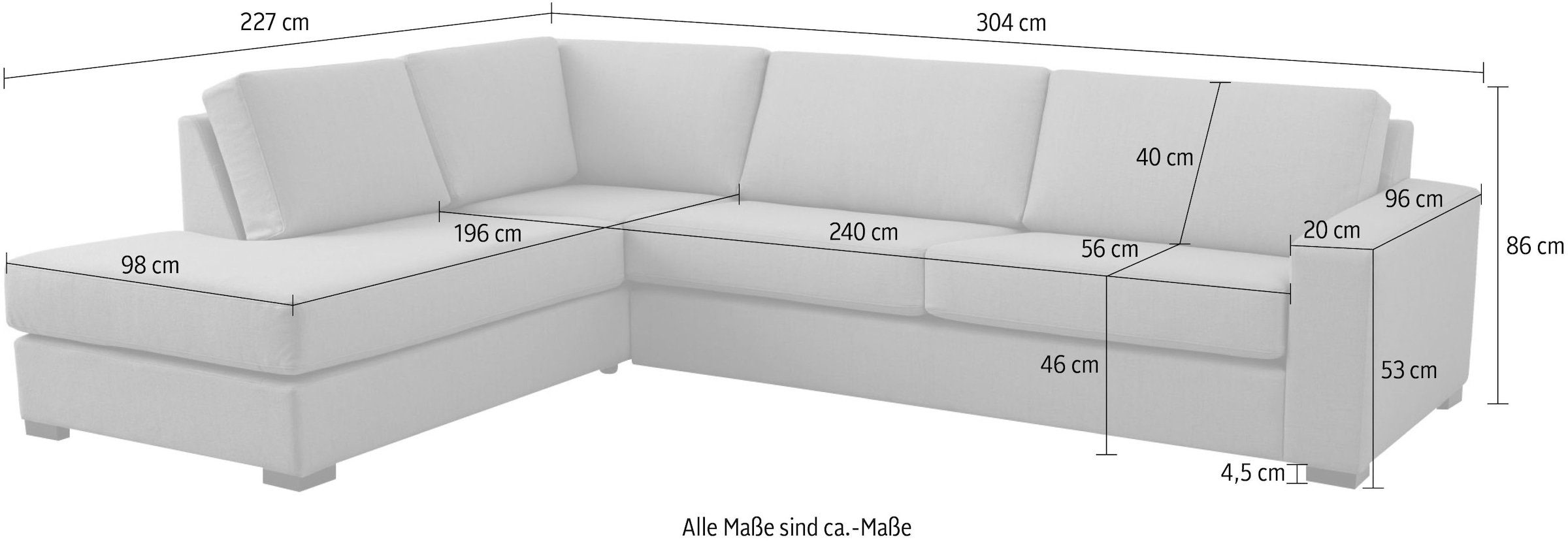 Home affaire Ecksofa »Branwell«, (304 St.), Breite 304 cm, Struktur fein, mit Wellenunterfederung