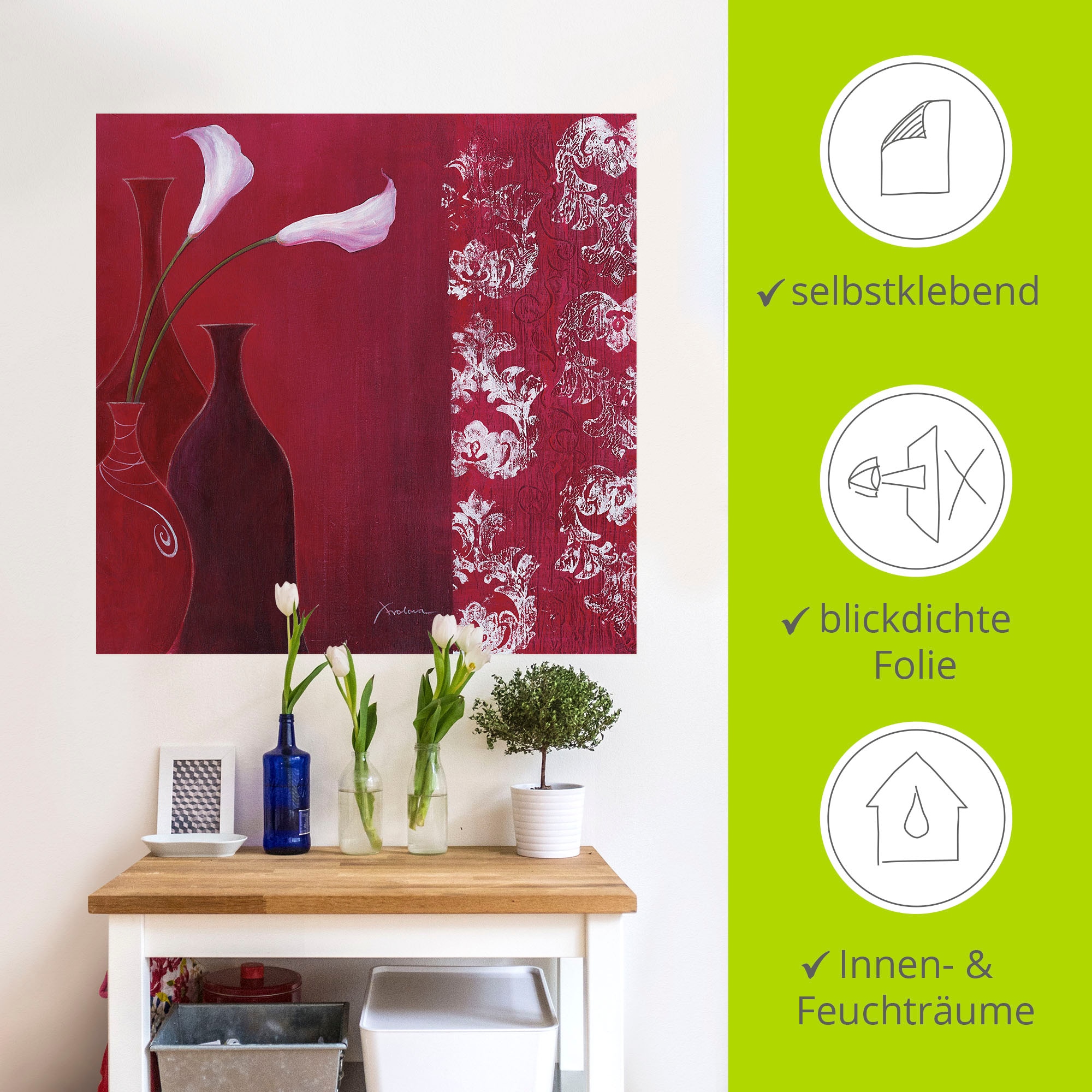 Artland Wandbild »Callas in Vase«, Vasen & Töpfe, (1 St.), als Leinwandbild, Wandaufkleber in verschied. Größen