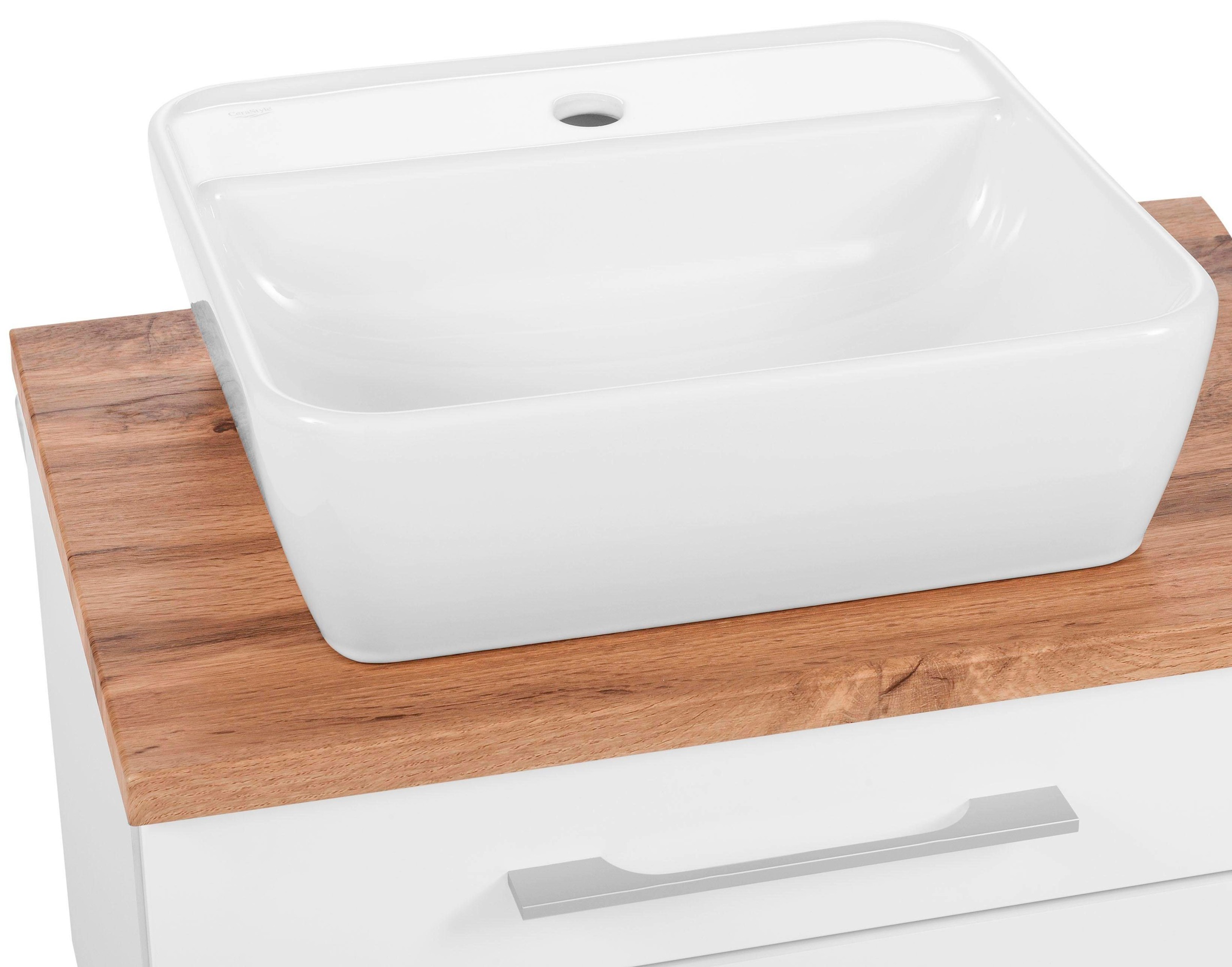 welltime Badmöbel-Set »Davos«, (2 St.), Spiegelschrank Breite 60 cm, mit rechteckigem Waschbecken