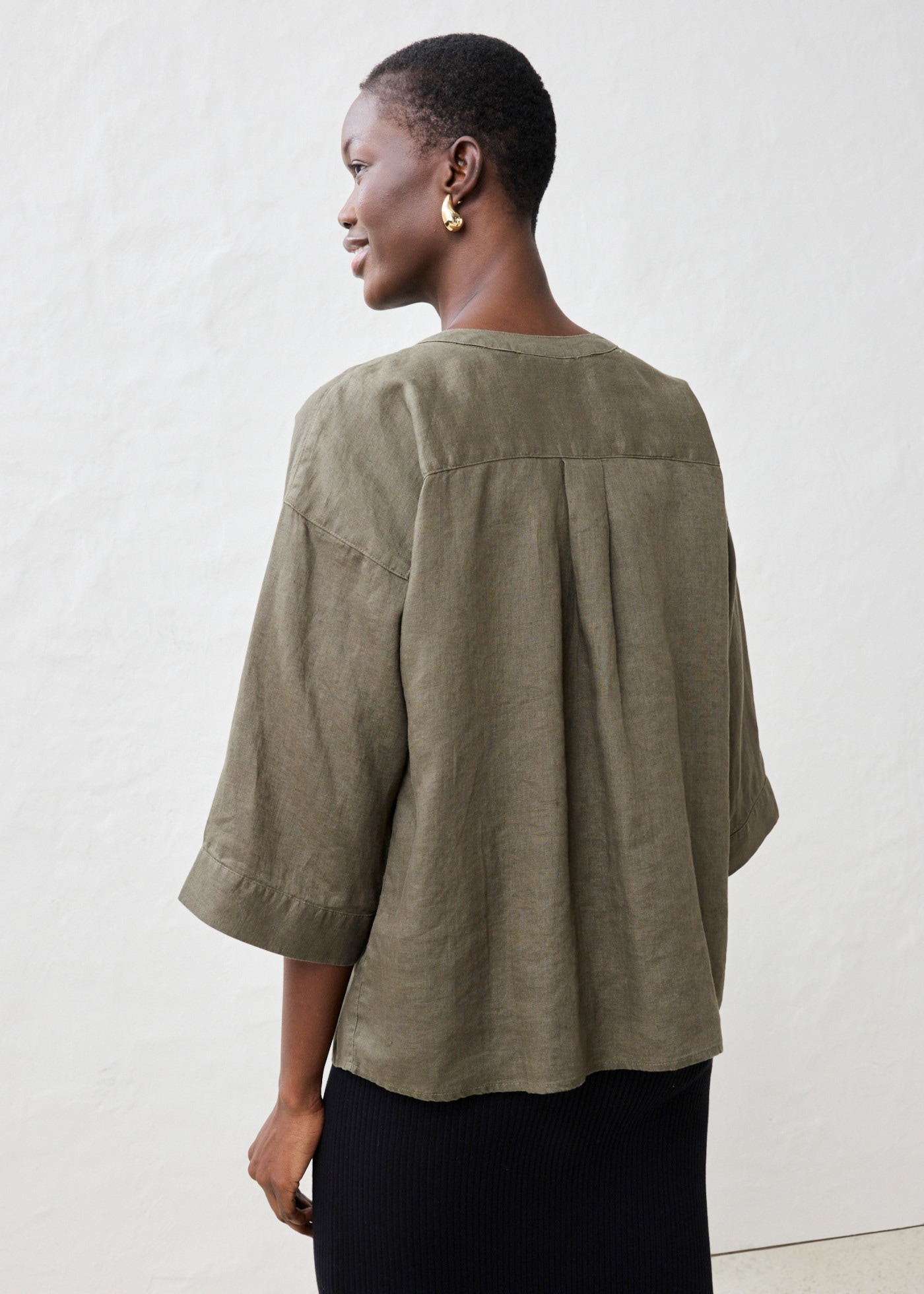 bonprix Shirtbluse Oversize-Passform, aus Leinen, strukturierte Oberfläche, 3/4-Ärmel