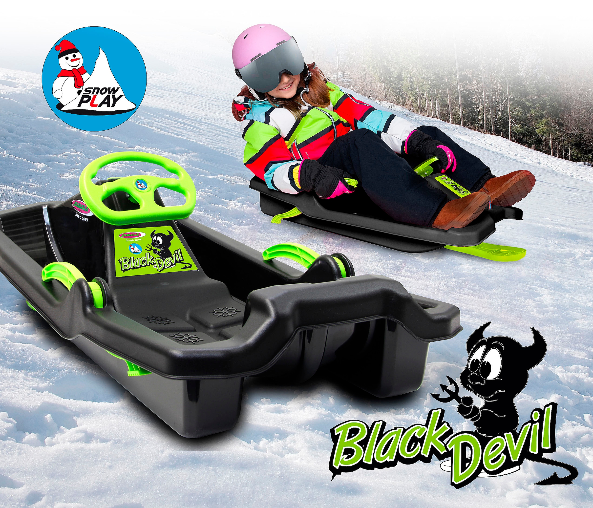 Jamara Bob »Snow Play Bob Black Devil 84cm schwarz mit Lenkrad und Bremse«, Made in Europe