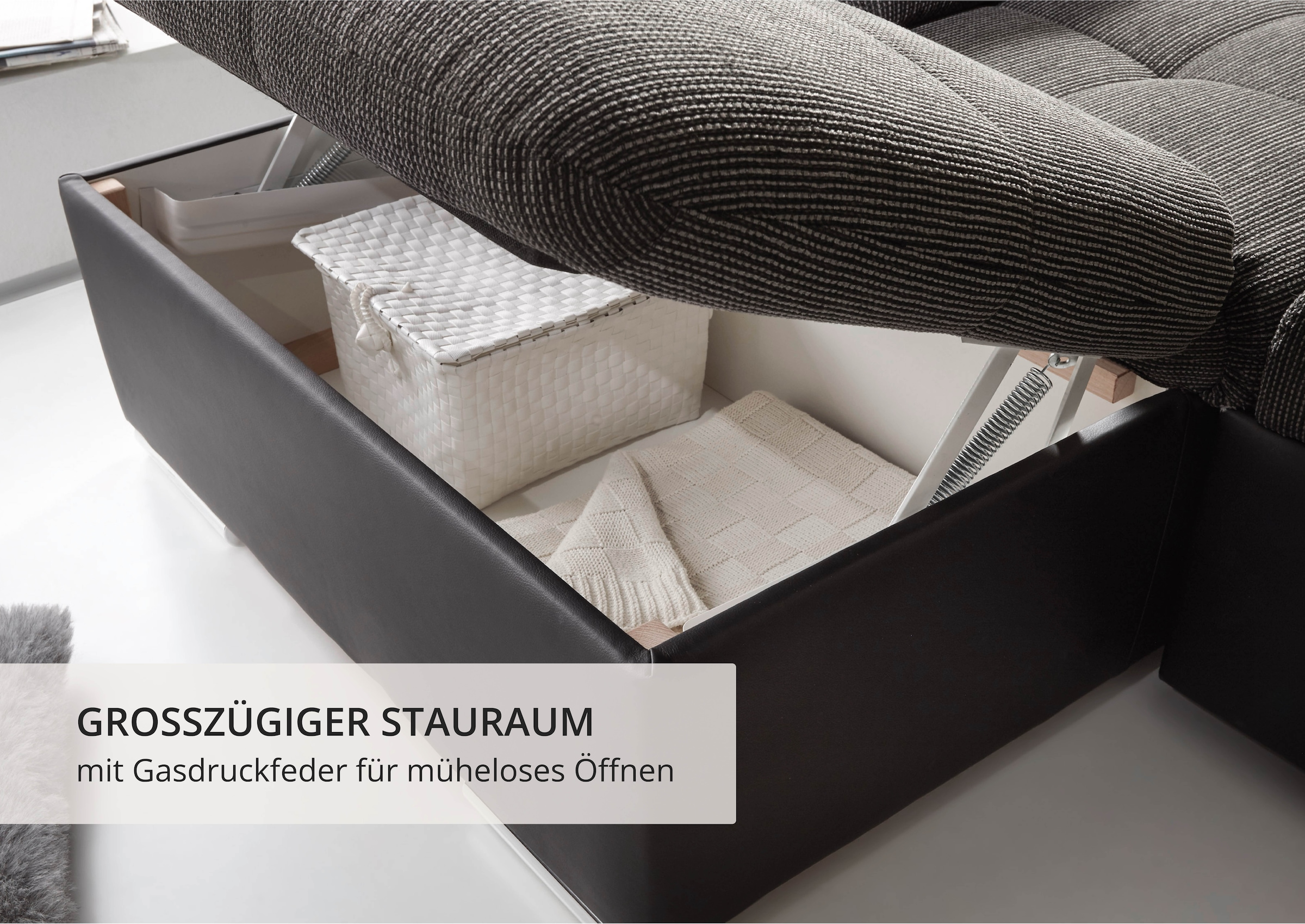 ED EXCITING DESIGN Wohnlandschaft »Jakarta U-Form mit Bettfunktion, Bettkasten« Armteilverstellung, Kopfstützen & 3 Nierenkissen