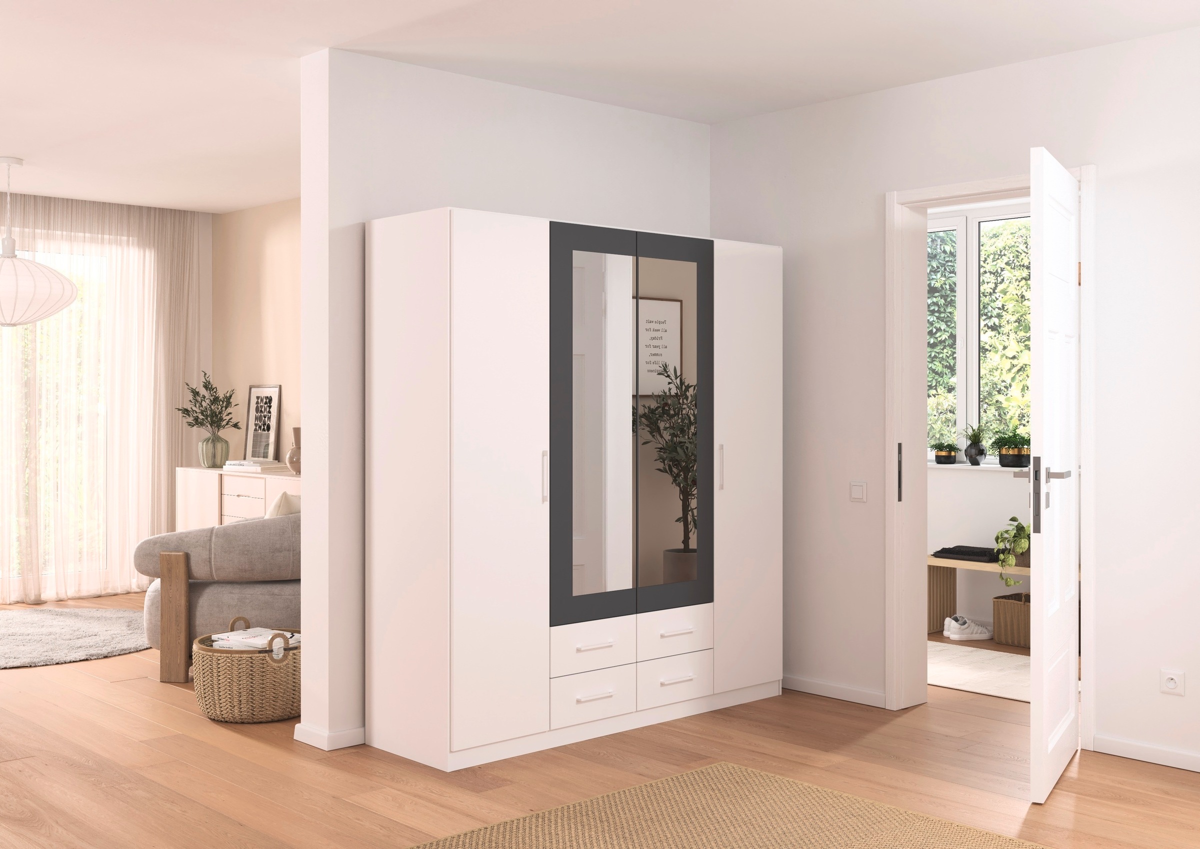 rauch Drehtürenschrank »Kleiderschrank Schrank Garderobe KREFELD optional mit Spiegel«, mit 3 Griff-Varianten, inkl. praktischen Schubladen MADE IN GERMANY