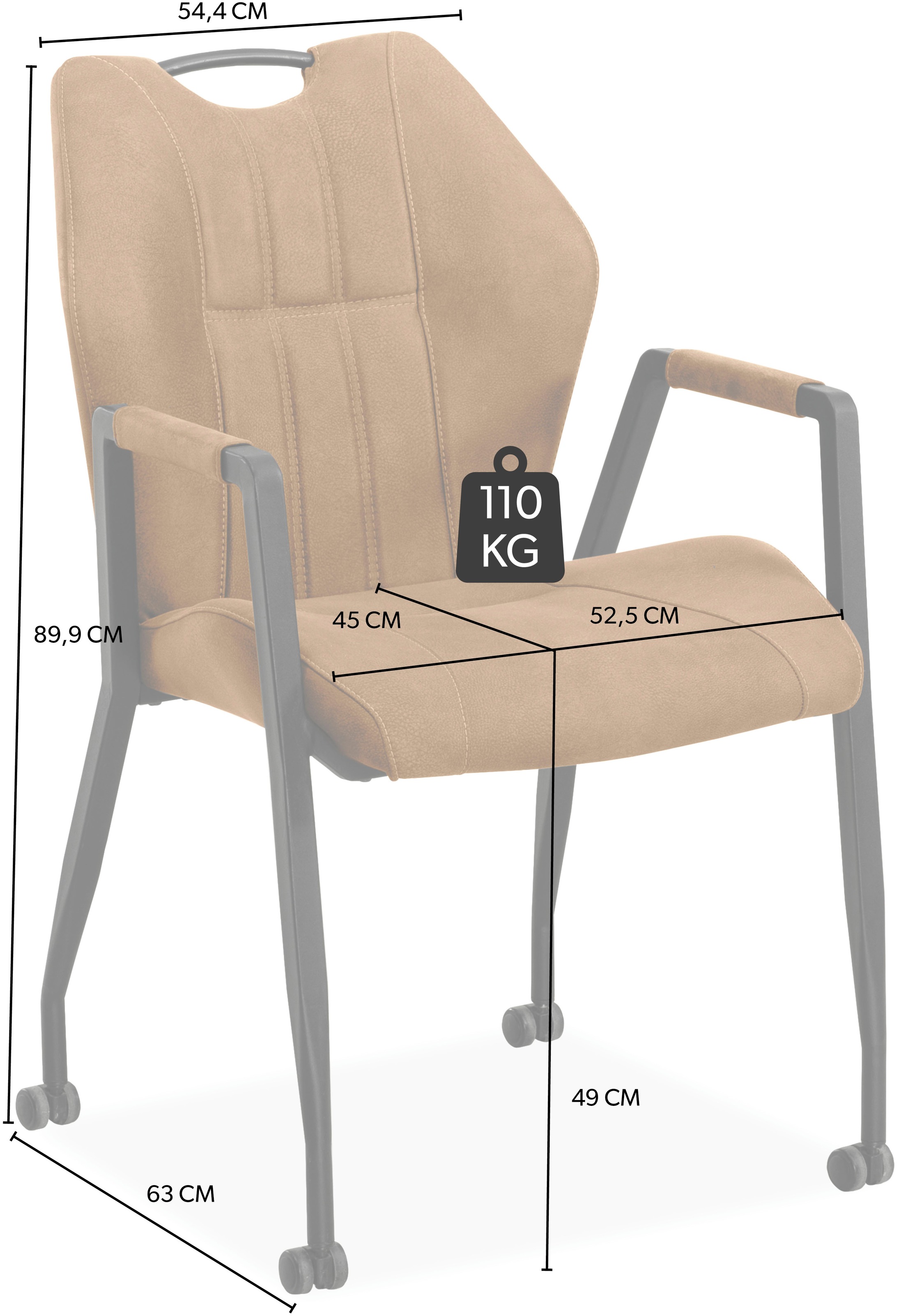 OMG Design Armlehnstuhl »Point«, (Set), 2 St., Stoff, Esszimmerstuhl mit Rollen, Bürostuhl