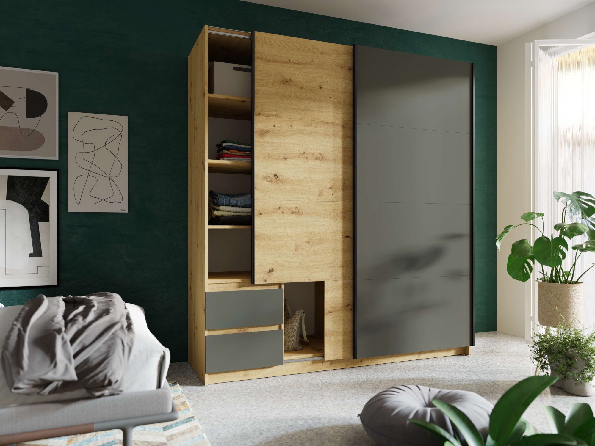 INOSIGN Kleiderschrank »Norias TOPSELLER Stauraumwunder, moderner Schrank«, Schlafzimmer Garderobe mit 2 Schwebetüren und 2 Schubladen