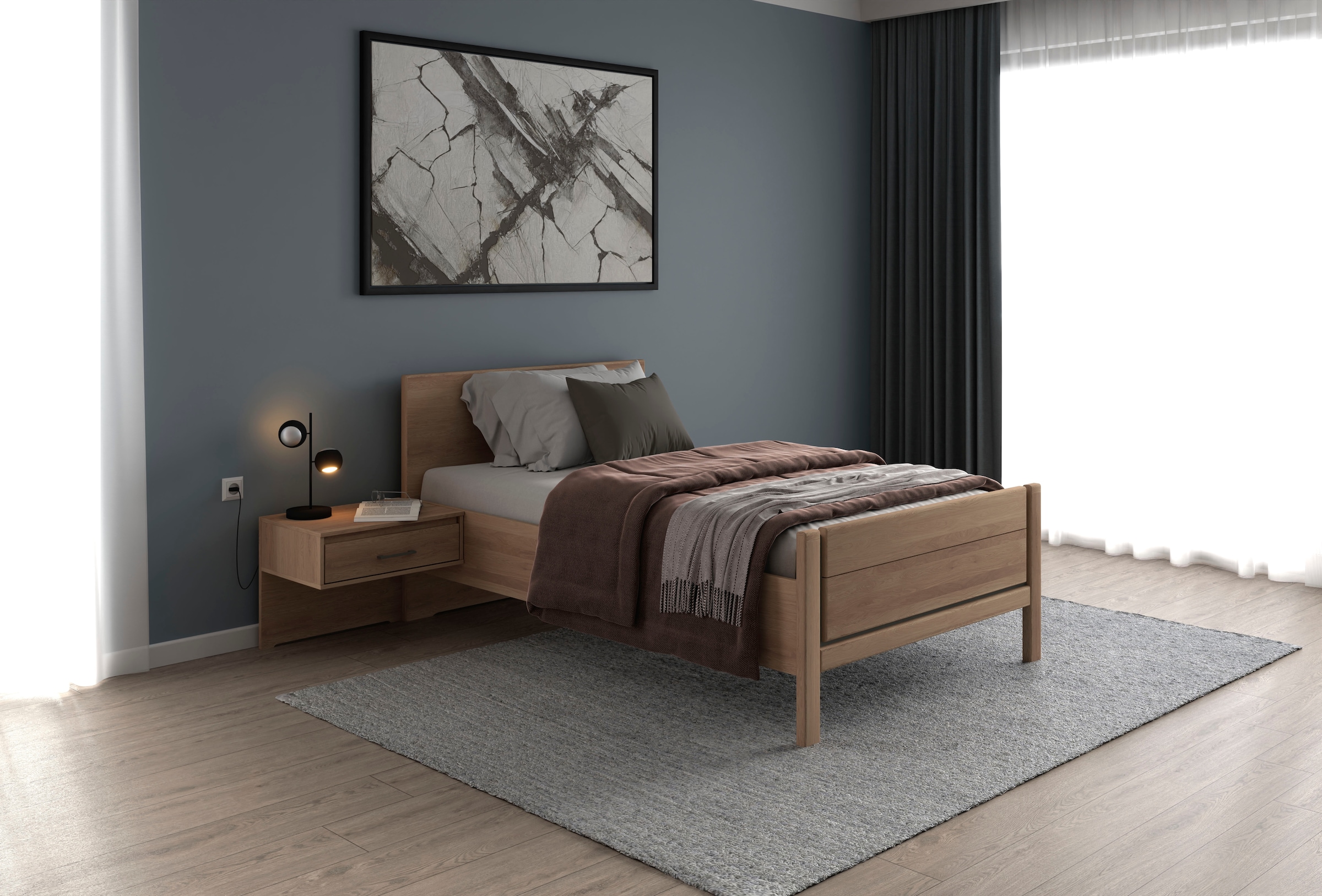 Musterring Holzbett »Sorrent, Bettgestell, Bettrahmen, teilmassiv Eiche«, (MADE IN GERMANY), Eiche teilmassiv, Liegehöhenverstellung, Stollenfußteil