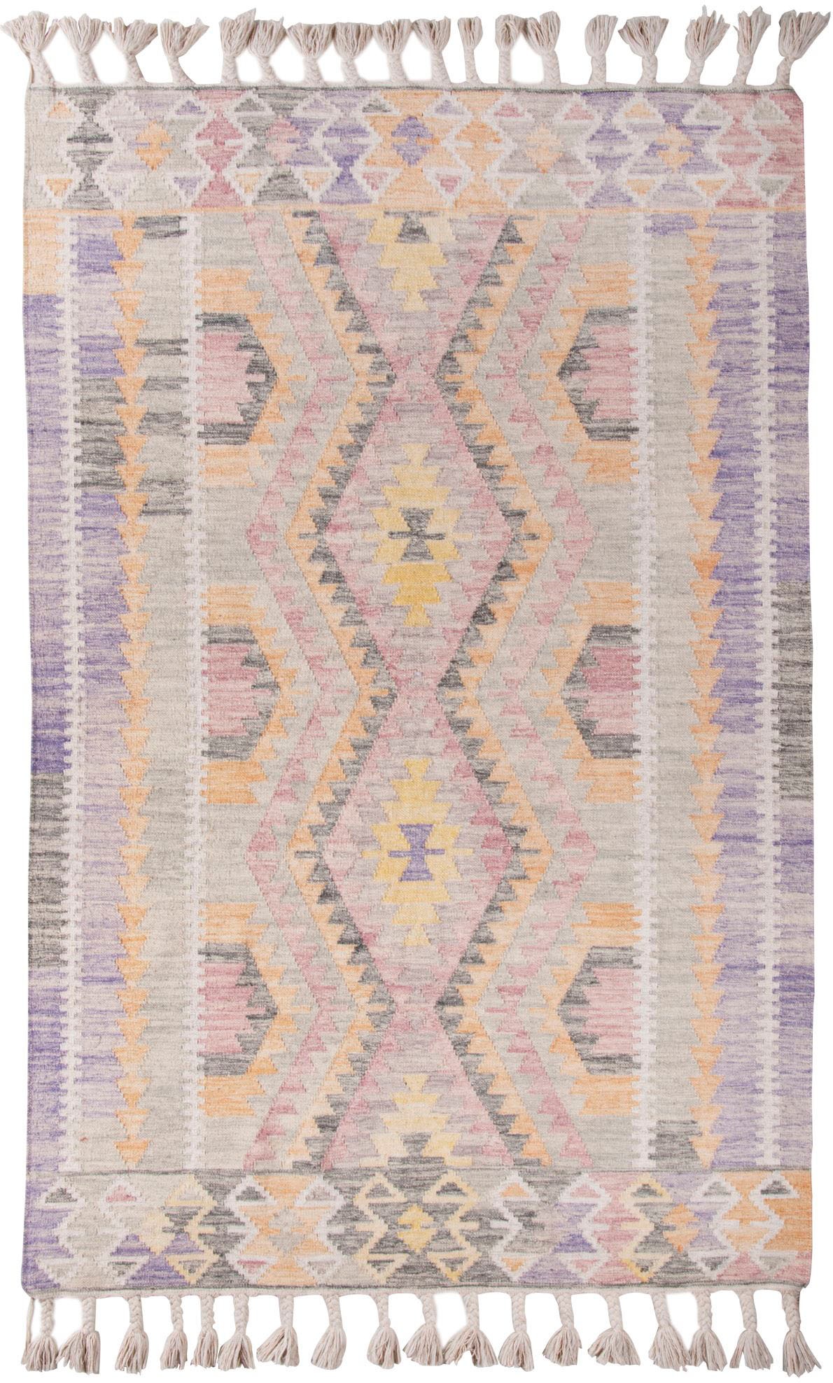 TOM TAILOR HOME Wollteppich »Vintage Classic Kelim«, rechteckig, 5 mm Höhe, reine Wolle, handgewebt, mit Fransen, Boho-Style