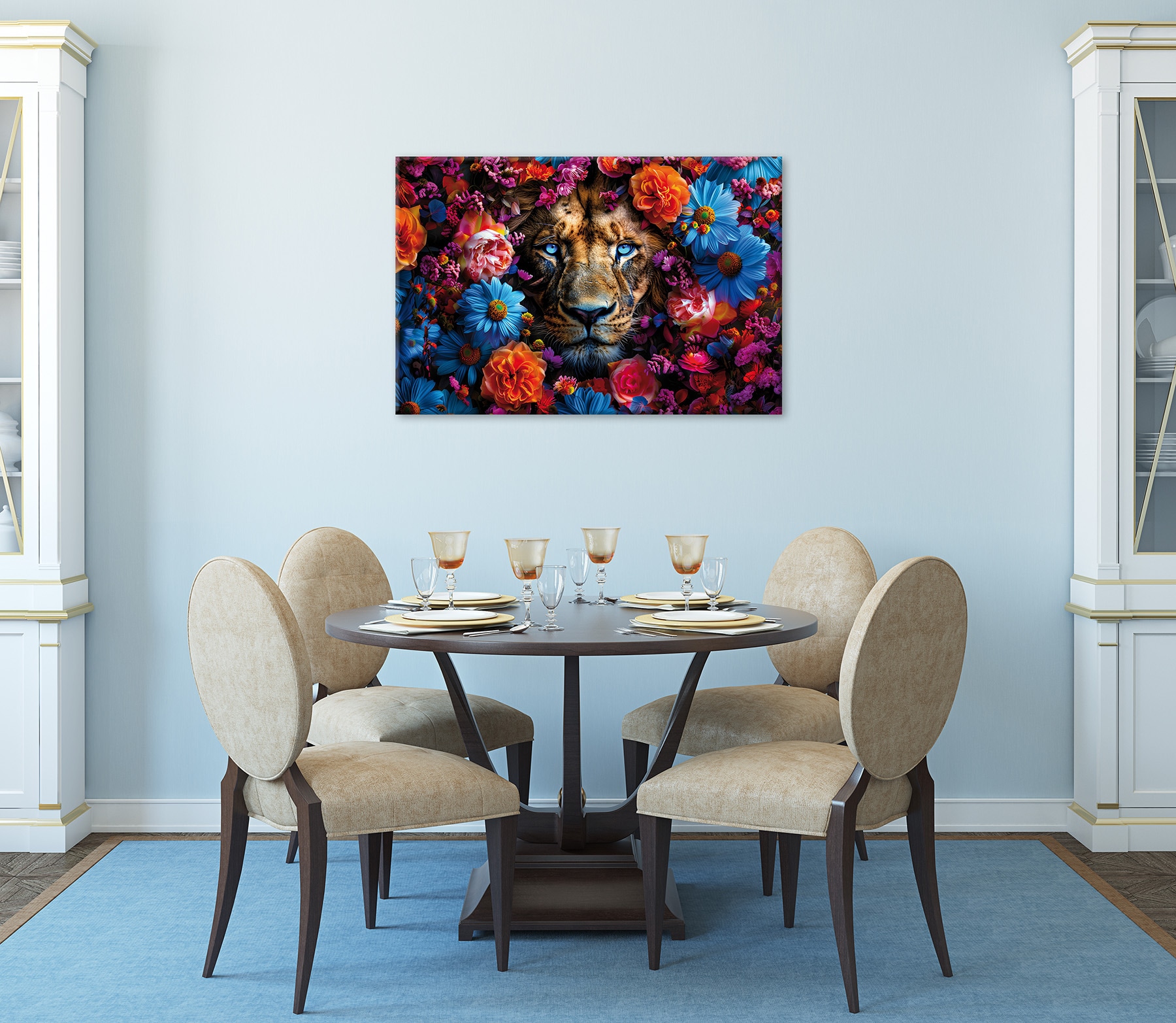 Bönninghoff Leinwandbild »Wandbild LÖWE BLUMENKRANZ 60x90 cm – Leinwandbild Keilrahmen Deko« Blumen | Blumenbilder | Kunst | Löwe | Löwen | Pflanzen | Pflanzenbilder | Raubkatzen | Tiere 1 Stk. tlg. auf Keilrahmen gespannt