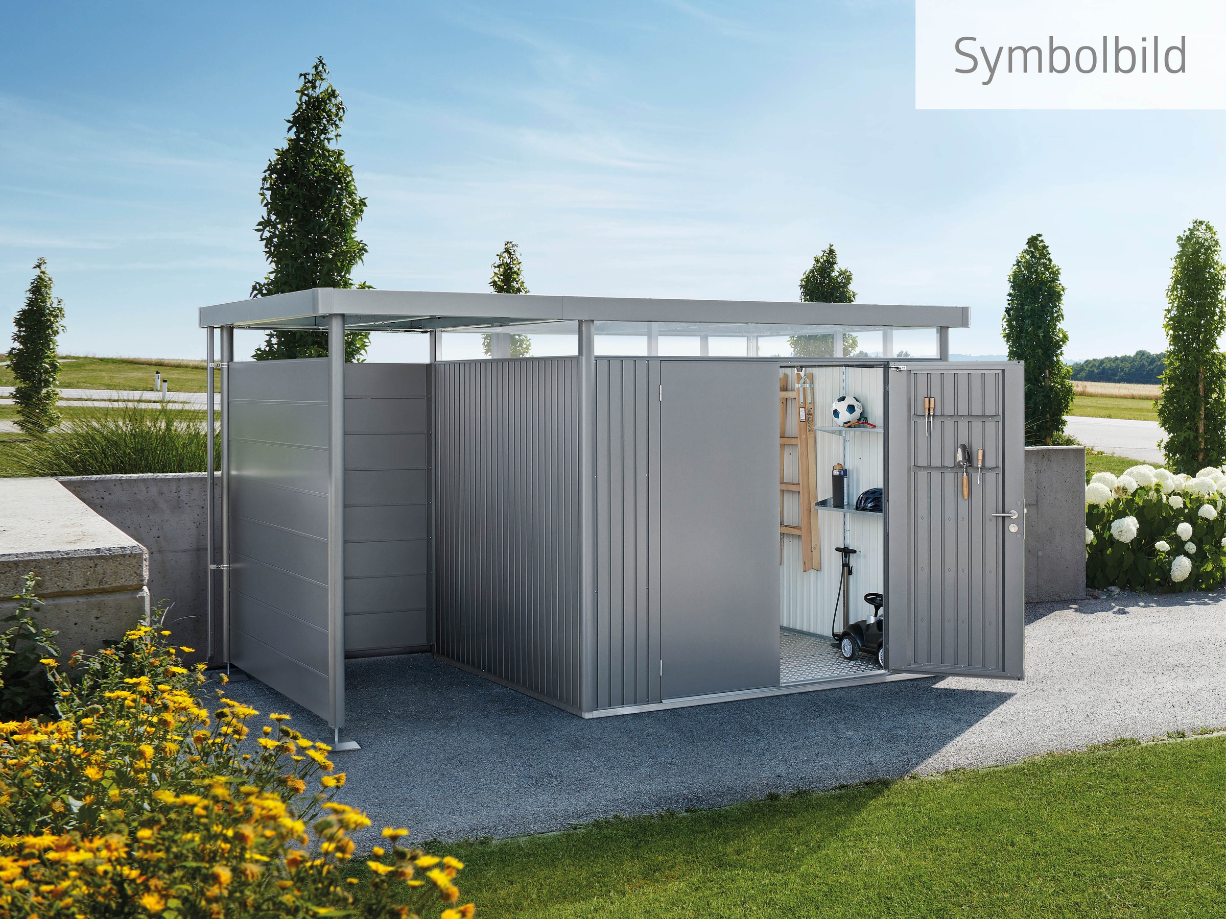 Biohort Gerätehaus »HIGHLINE Gr. H4, verschiedene Farben«, stylisches Metall-Gartenhaus mit Flachdach