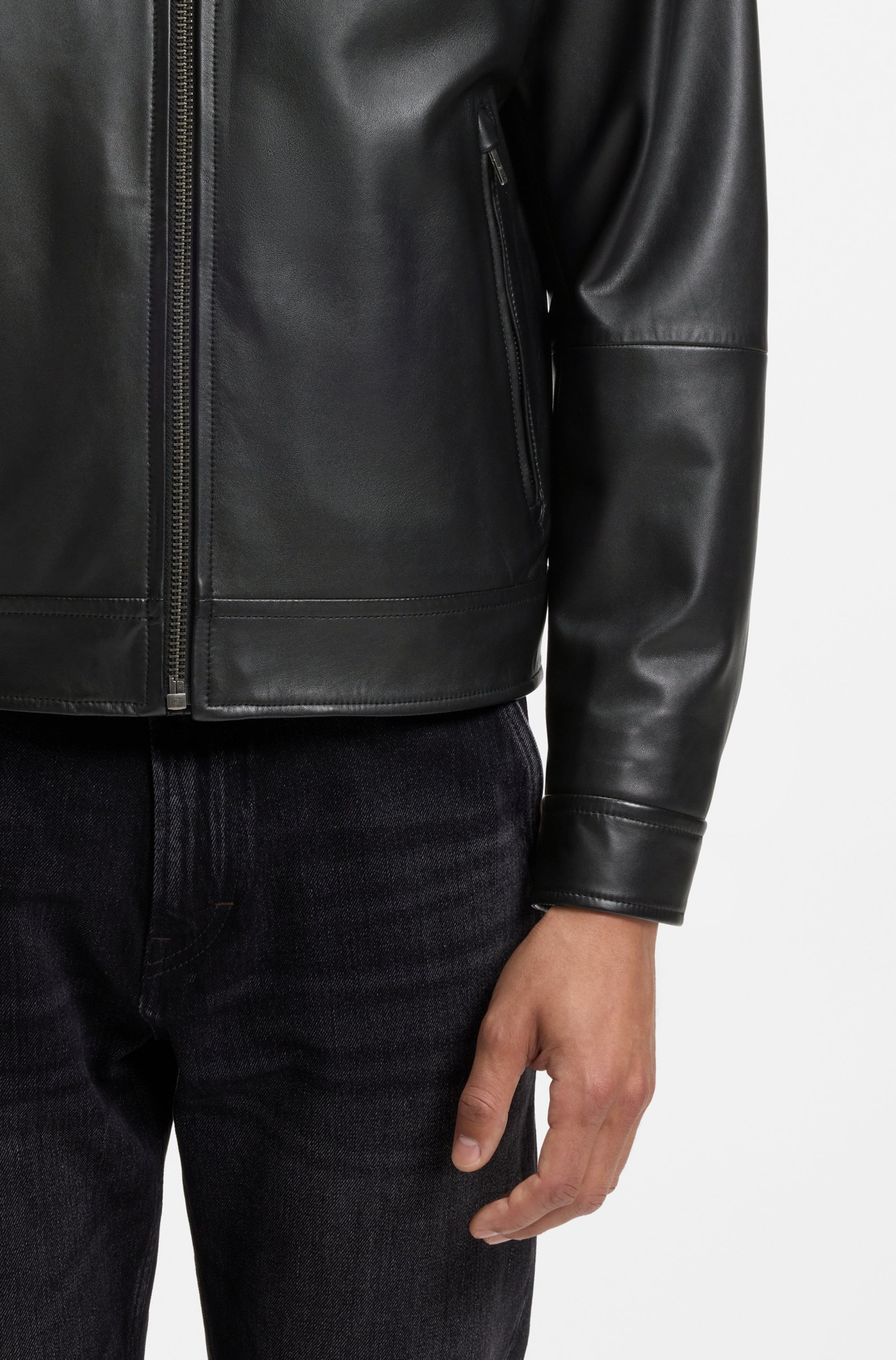 BOSS ORANGE Lederjacke »Joslay1« aus hochwertigem Nappa-Glattleder, Slim Fit, Metallreißverschluss