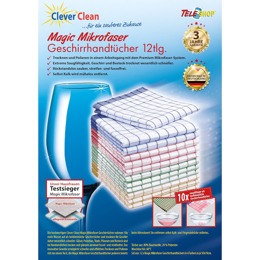 TELESHOP Geschirrtuch »CleverClean®Magic Mikrofaser«, (Set, 12 tlg.)