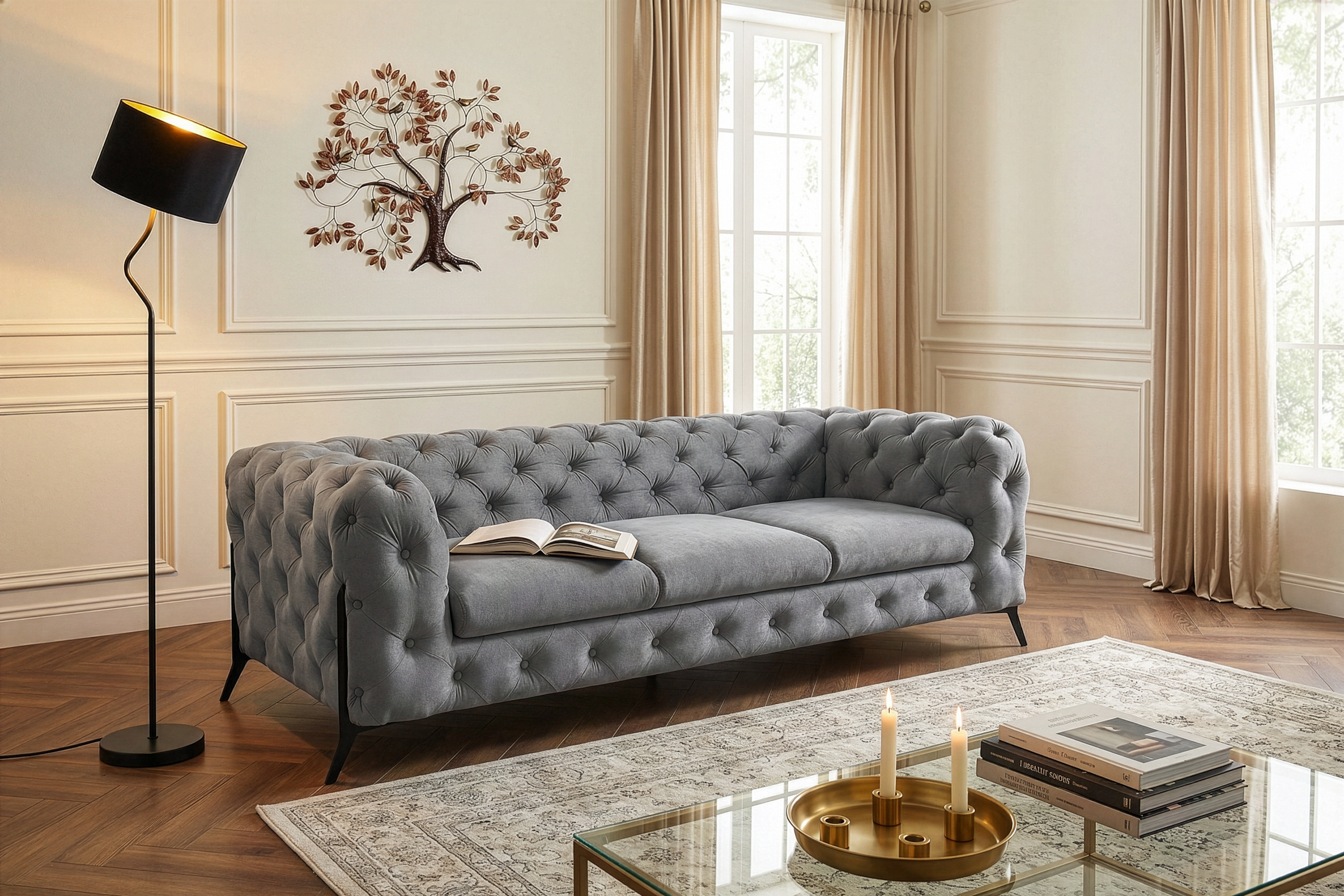 Home affaire Chesterfield-Sofa »Amaury« aufwändige Knopfheftung, moderne Chesterfield Optik, Fußfarbe wählbar
