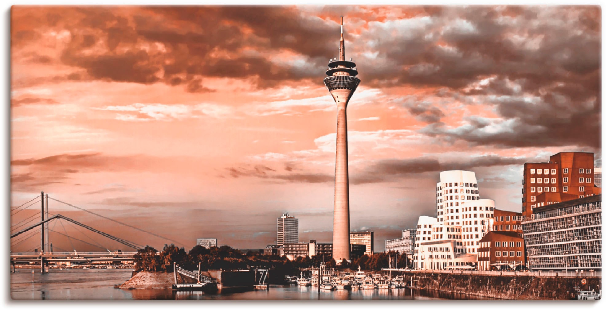 Artland Leinwandbild »Düsseldorf Skyline III«, Architektonische Elemente, (1 St.), auf Keilrahmen gespannt