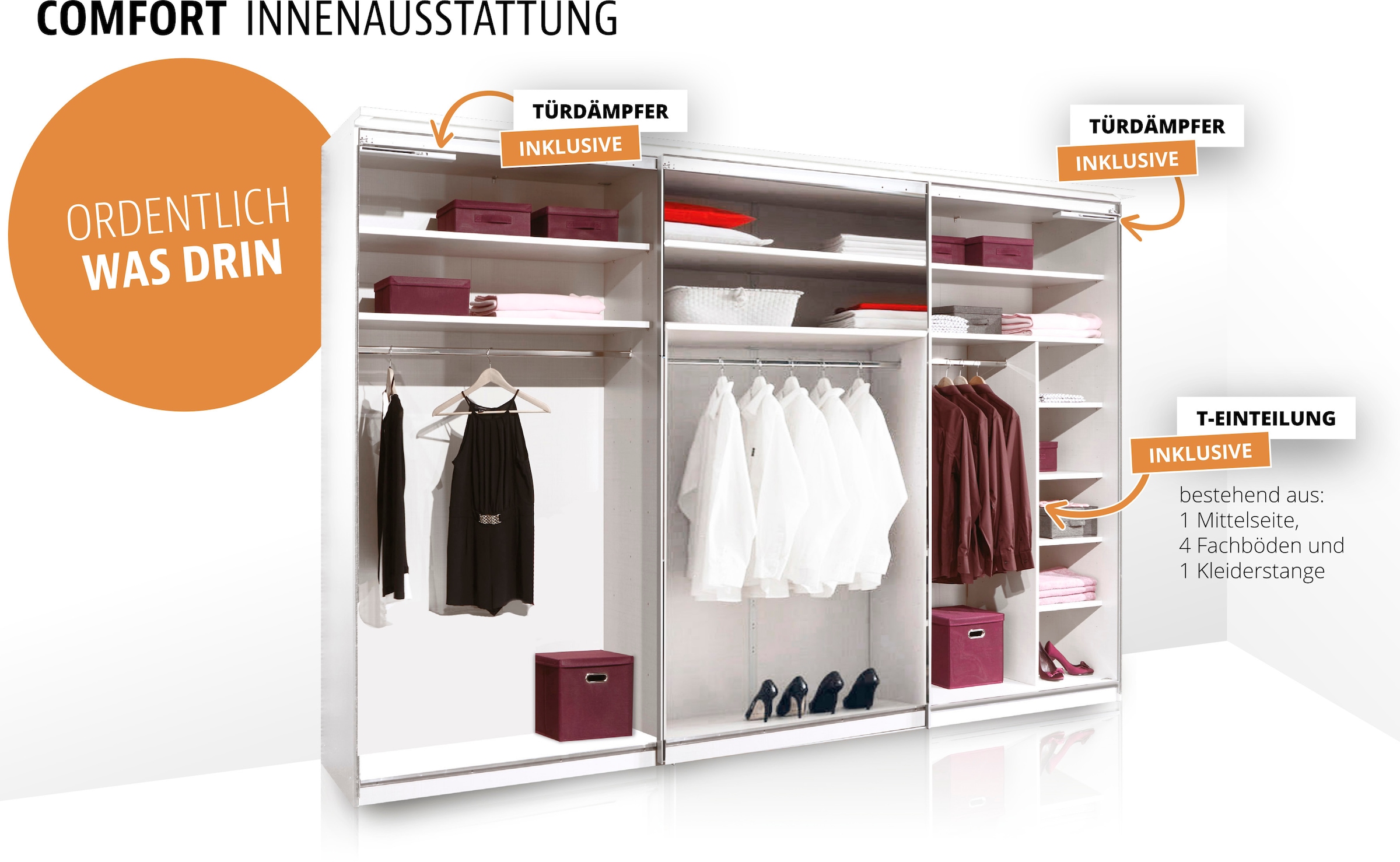STAUD Schwebetürenschrank »Includo, Made in Germany«, Mit vier verschiedenen Ausstattungsvarianten