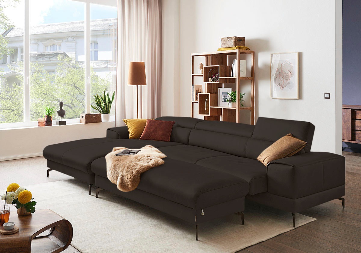 W.SCHILLIG Ecksofa »piedroo, Designsofa mit tollem Sitzkomfort, bequem und elegant, L-Form«, Kopfteilverstellung, wahlweise mit Sitztiefenverstellung, Breite 343cm