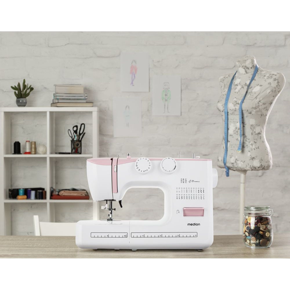 Medion® Freiarm-Nähmaschine »SM60 (MD 10689), 60 Stichmuster, Rückwärtstaste, 60 Watt Motorleistung«, 24 Programme, automatischer Einfädler, einstellbare Stichlänge und -breite, Nähloch