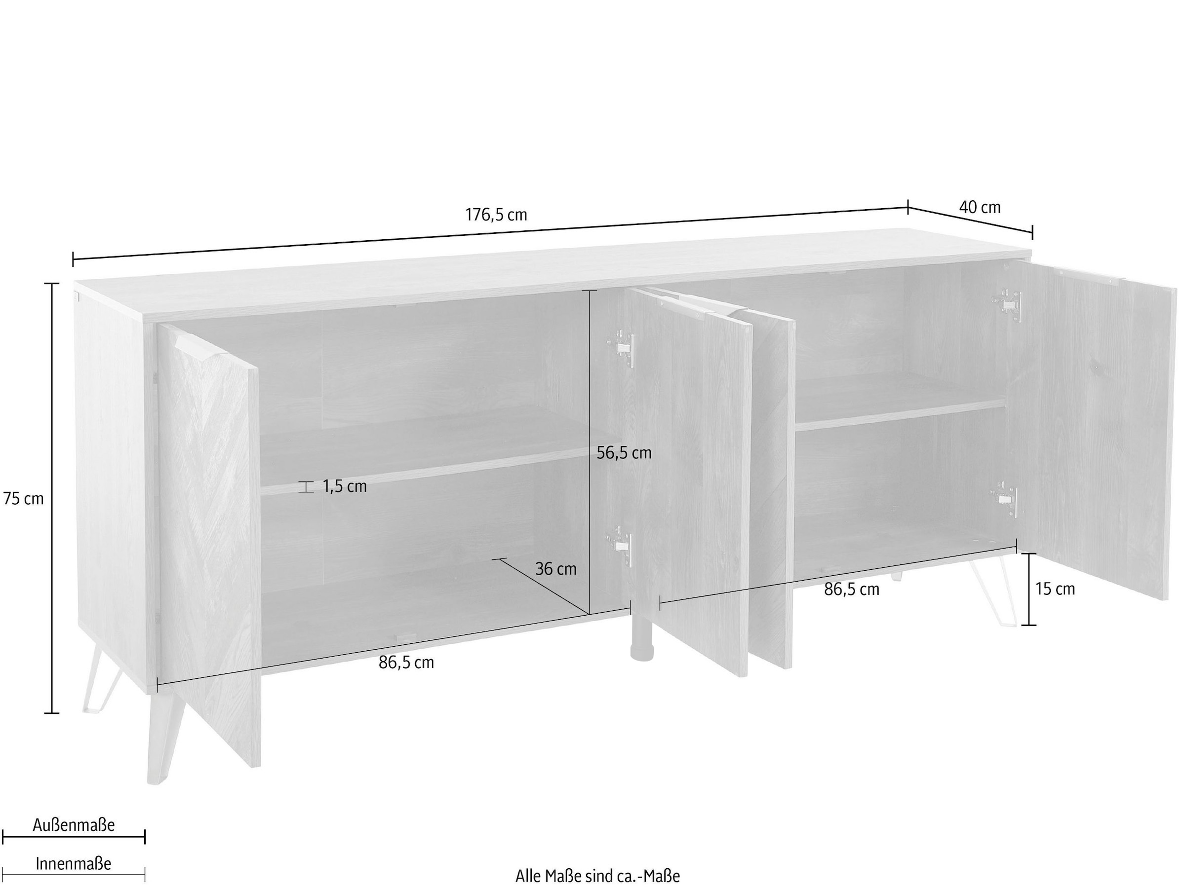 Leonique Sideboard »Nanterie«, Kommode mit Fischgrätenmuster, Breite 176,5 cm