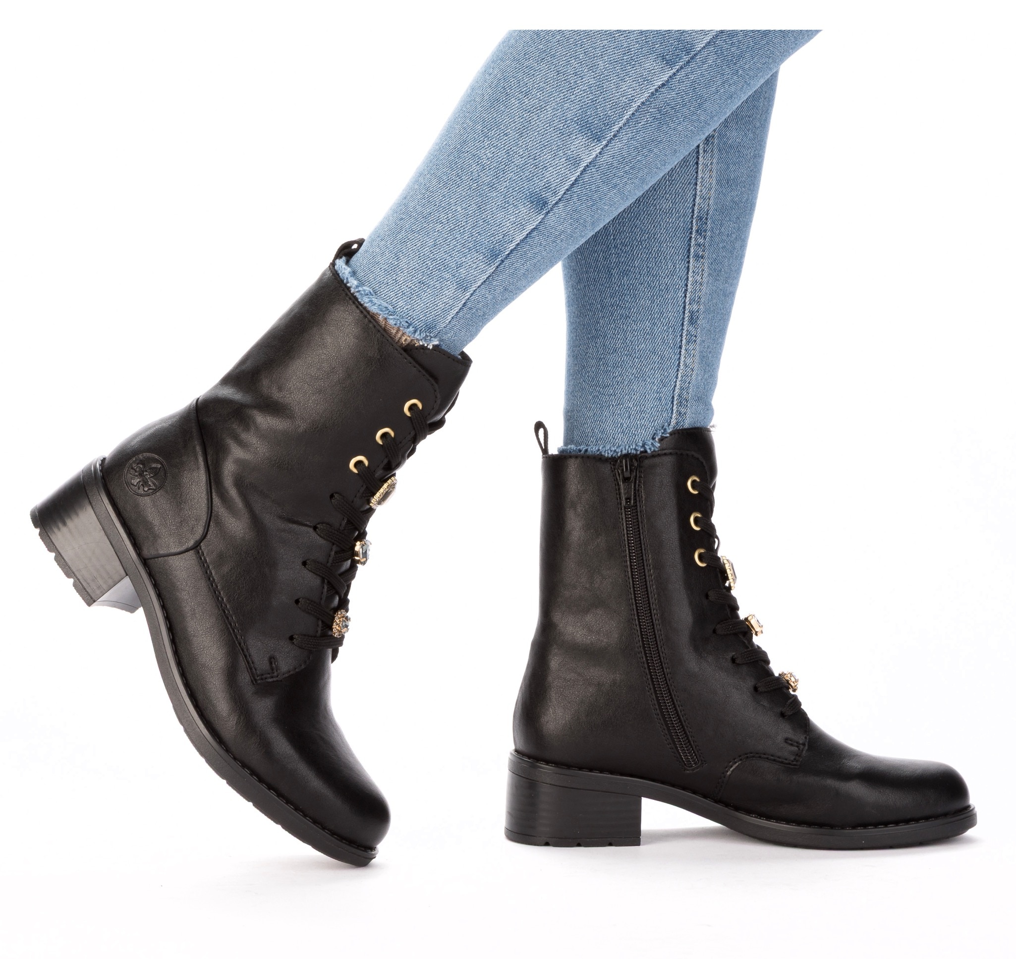 Rieker Winterstiefelette, Schnürstiefelette, Boots, Blockabsatz, mit Schmuckelementen