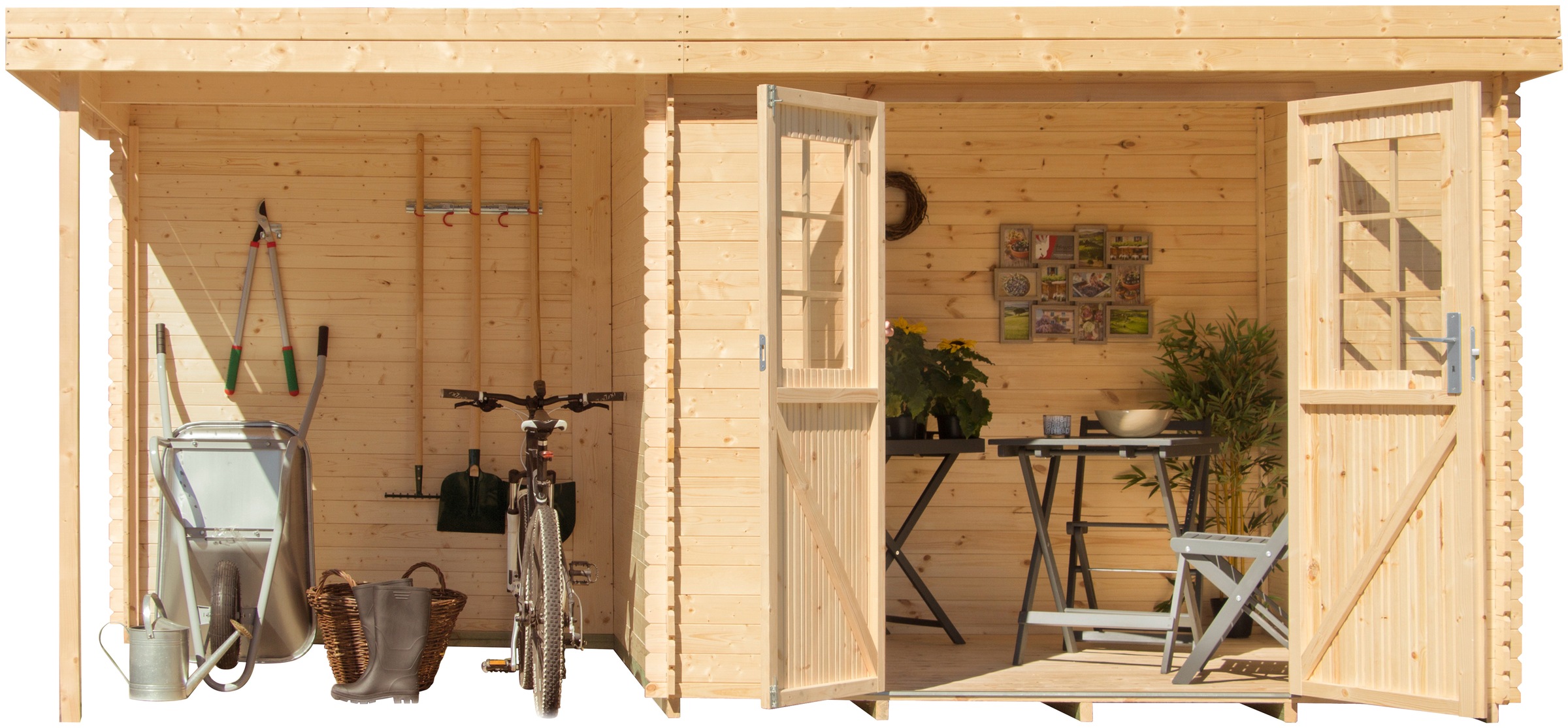 Kiehn Holz Set Gartenhaus Lillevilla 429 Bxt 446x226 Cm Anbaudach Mit Ruckwand Und Fussboden Online Kaufen Quelle De