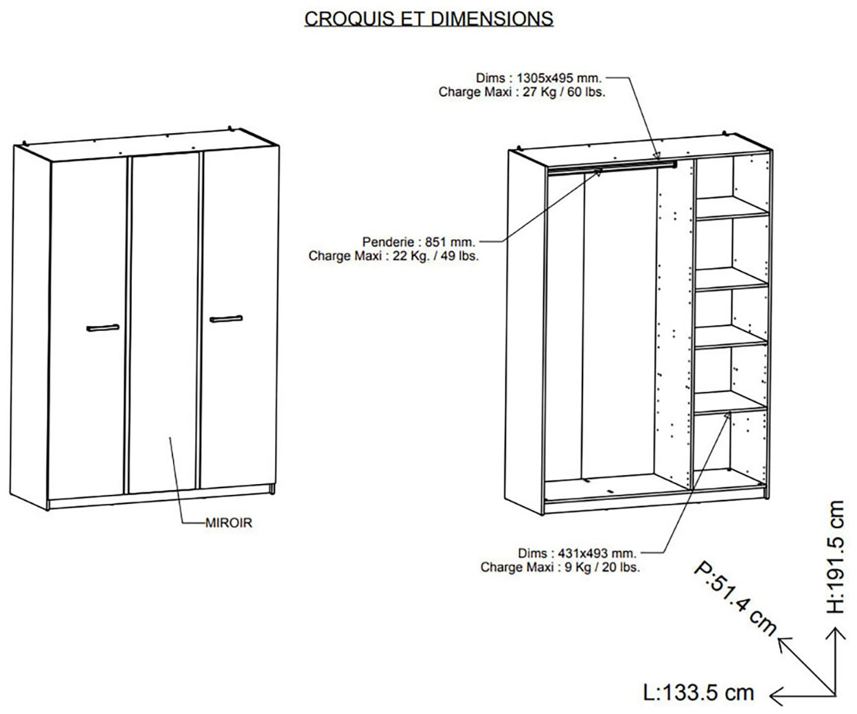 Demeyere GROUP Kinderkleiderschrank »Watson« SCHRANK 3 TUERIG/1 SPIEGEL