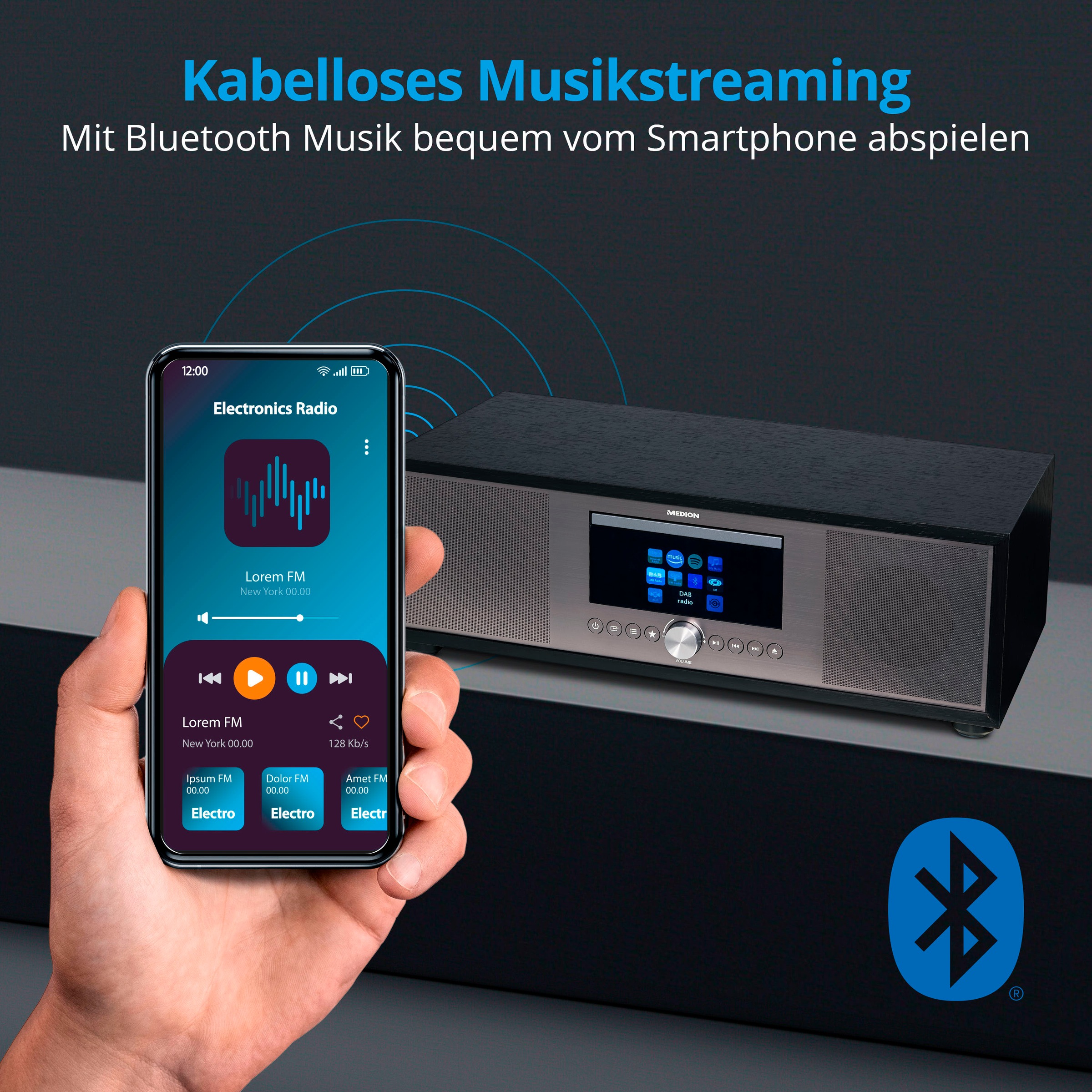 Medion® Internet-Radio »All-In-One Audio System LIFE® P-Serie«, (Bluetooth-LAN (Ethernet)-WLAN Internetradio-Digitalradio (DAB+)-UKW mit RDS-FM-Tuner 80 W)