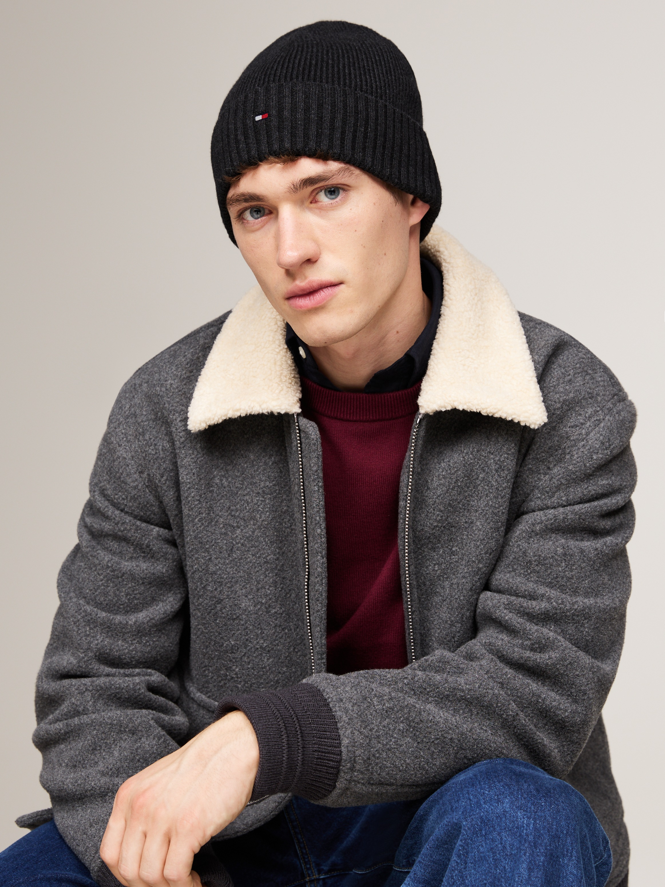 Tommy Hilfiger Strickmütze »TH FLAG PIMA COTTON BEANIE«, mit Logostickerei