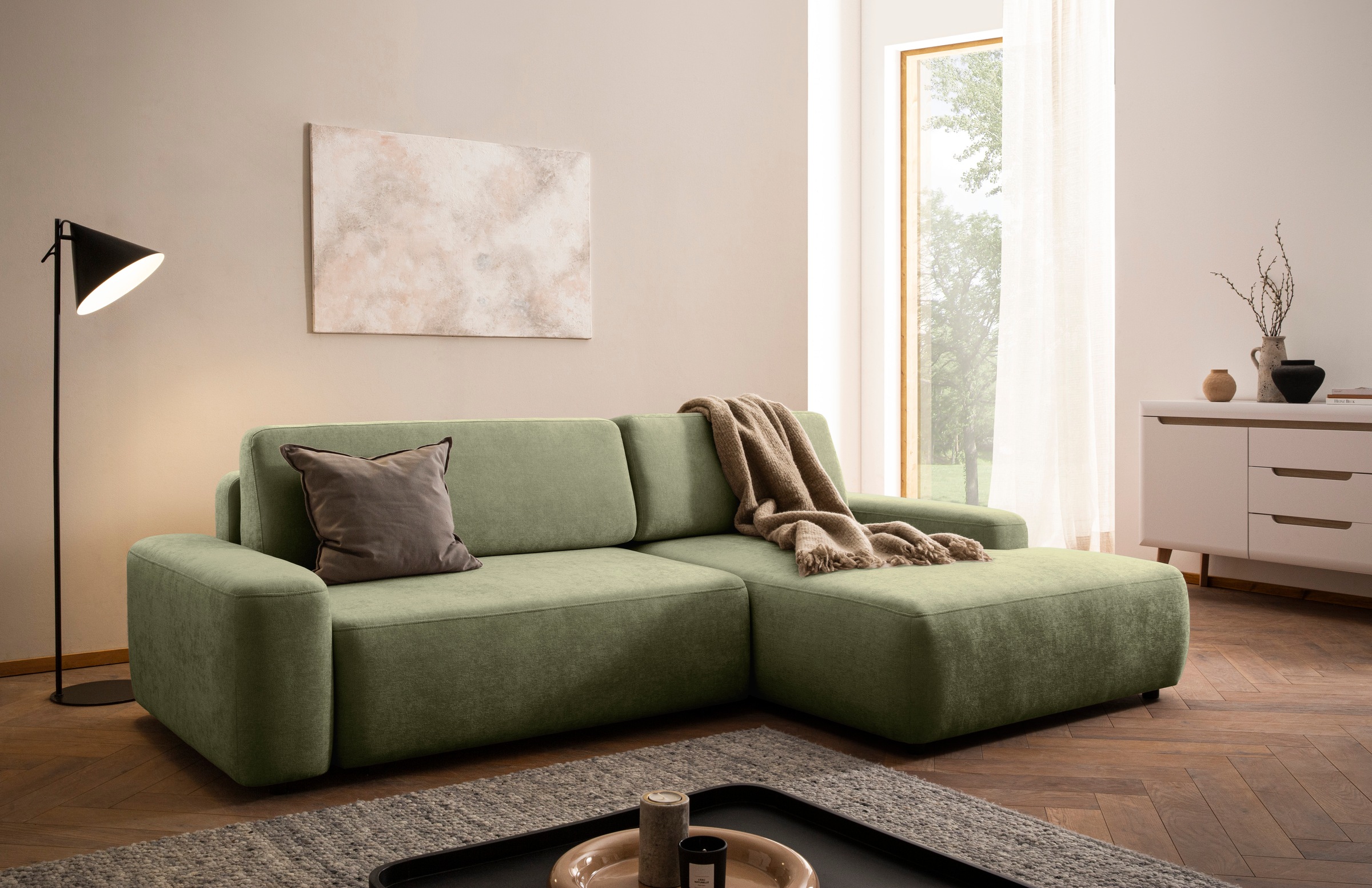 INOSIGN Ecksofa »TORGE (264cm), Schlafsofa in Cord, Samtvelours o Struktur günstig online kaufen