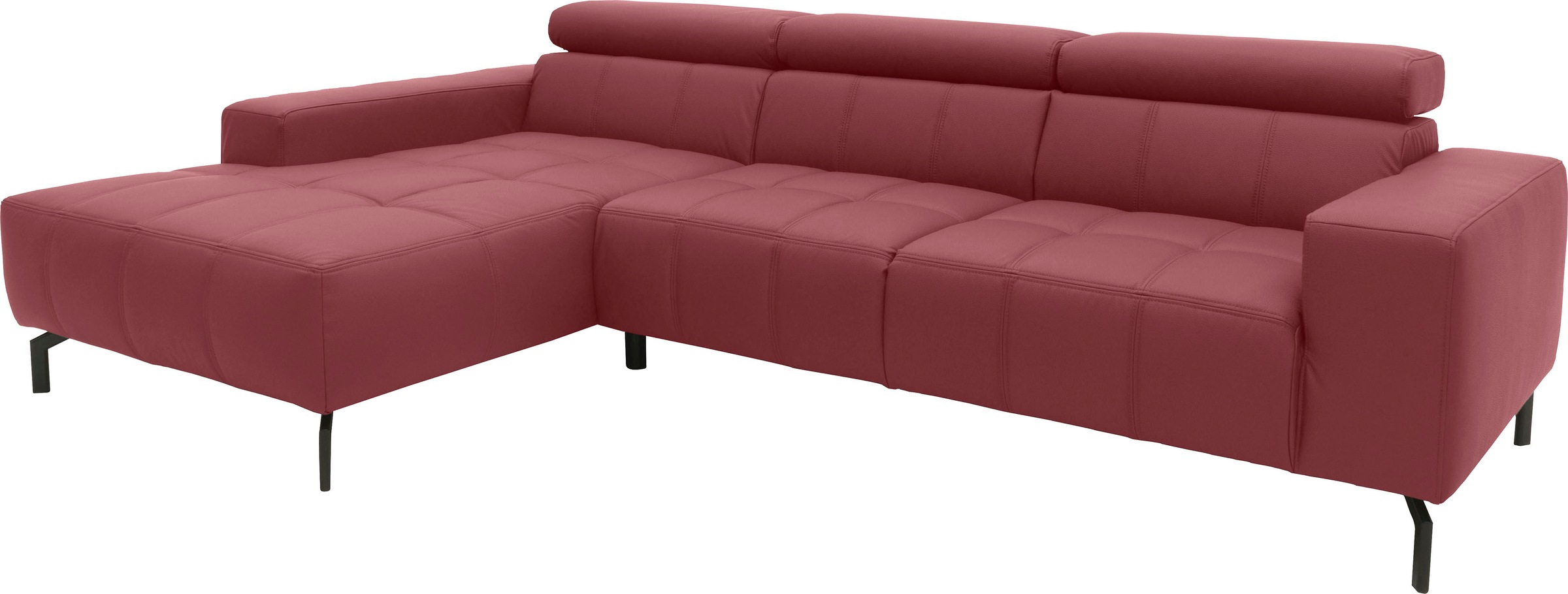 DOMO collection Ecksofa »Cunelli tolle Sitznähte als Designelement, fester Sitzkomfort, L-Form«, wahlweise mit 6-fach verstellbarer Kopfteilverstellung, bodenfrei