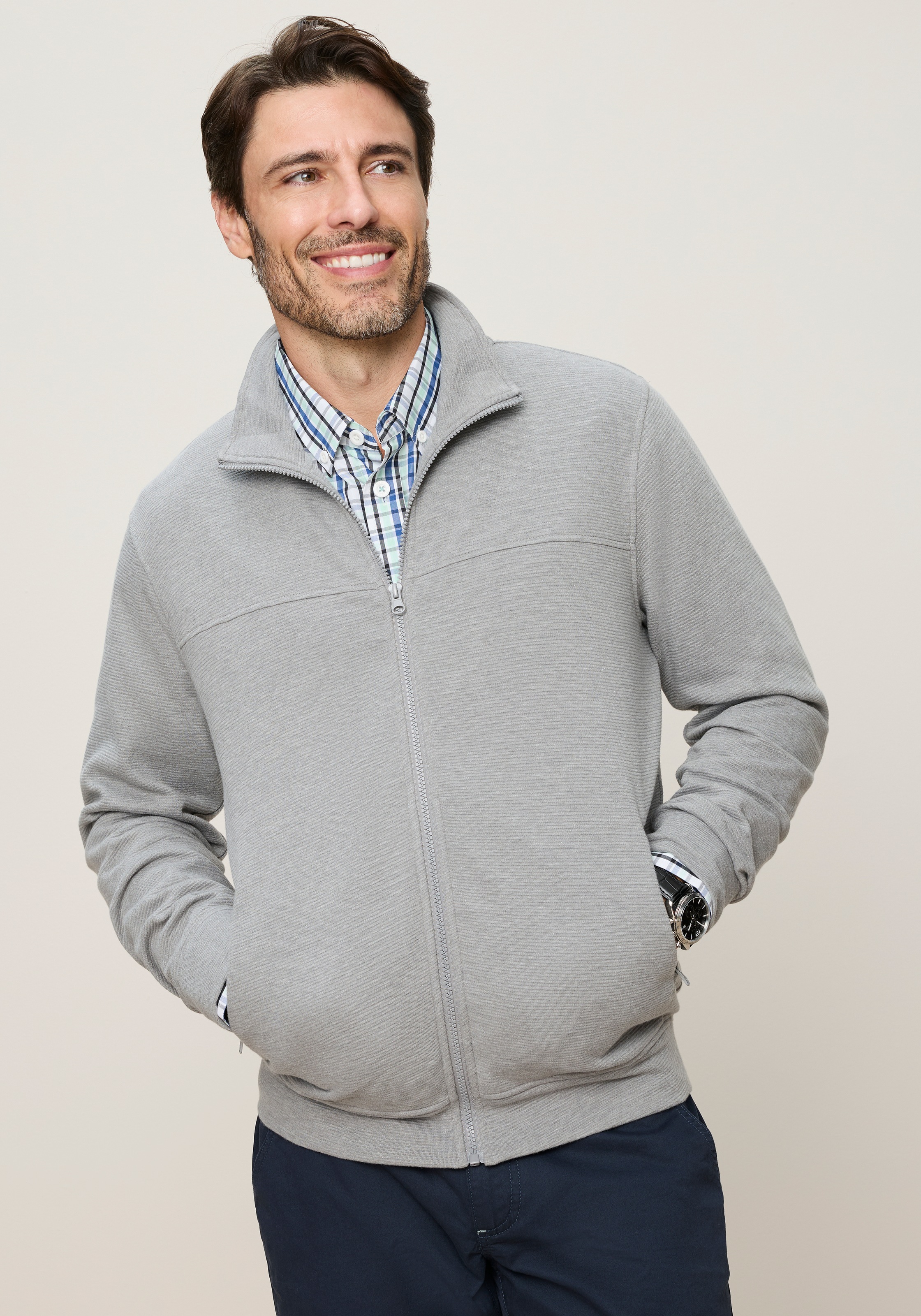Man's World Sweatjacke mit hochschließendem Kragen, Langarm