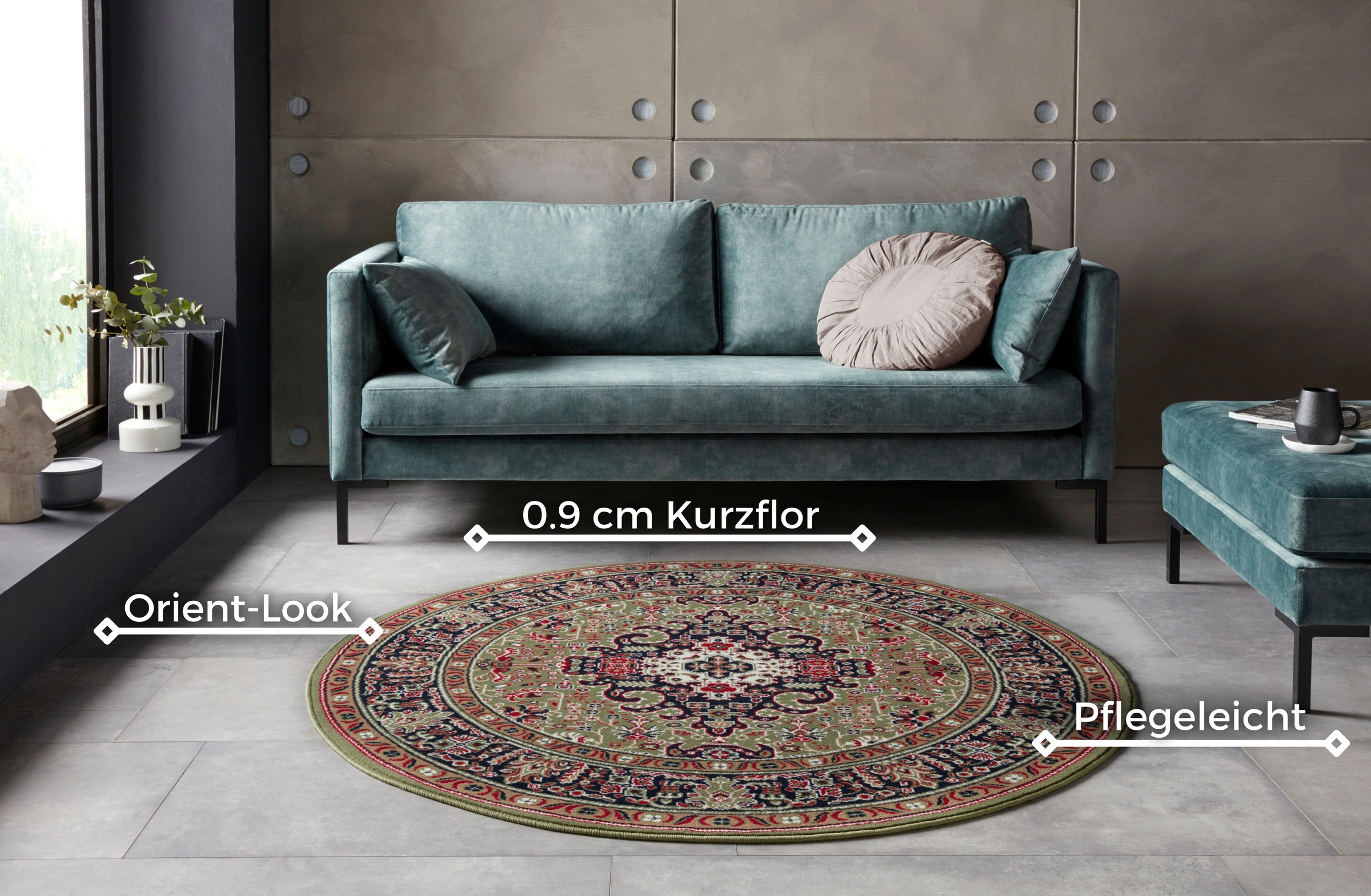 2. Bild von NOURISTAN Teppich »Skazar Isfahan«, rund, Kurzflor, Orient, Teppich, Vintage, Esszimmer, Wohnzimmer, Flur