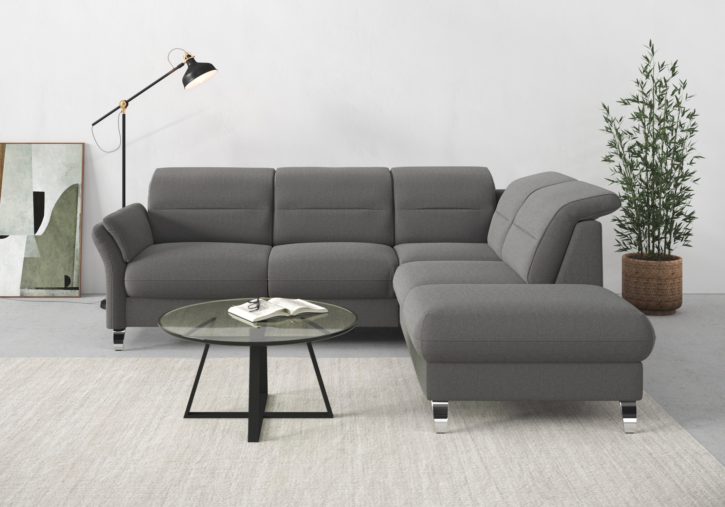 sit&more Ecksofa »Grenoble L-Form mit Federkern«, wahlweise mit Bettfunktion, Bettkasten, Arm- und Kopfteilverstellung