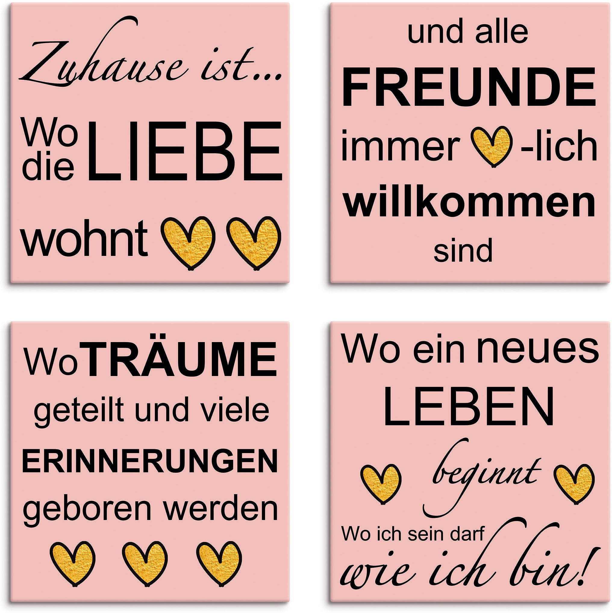 Artland Leinwandbild »Wo die Liebe wohnt«, Sprüche & Texte, (4 St.), 4er Se günstig online kaufen