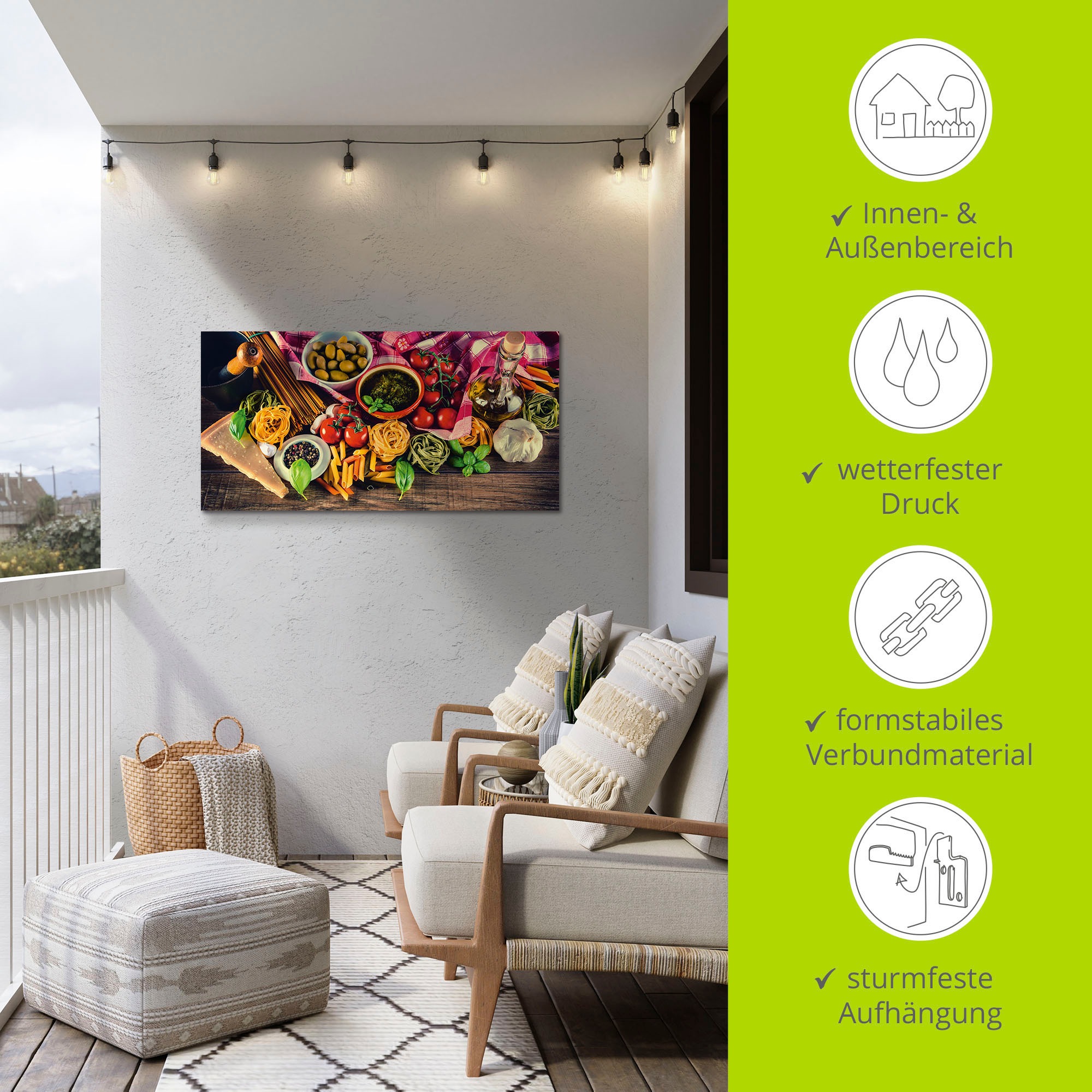 Artland Wandbild »Italienisch mediterrane Lebensmittel«, Lebensmittel, (1 St.), als Alubild, Outdoorbild, Leinwandbild, Poster, Wandaufkleber