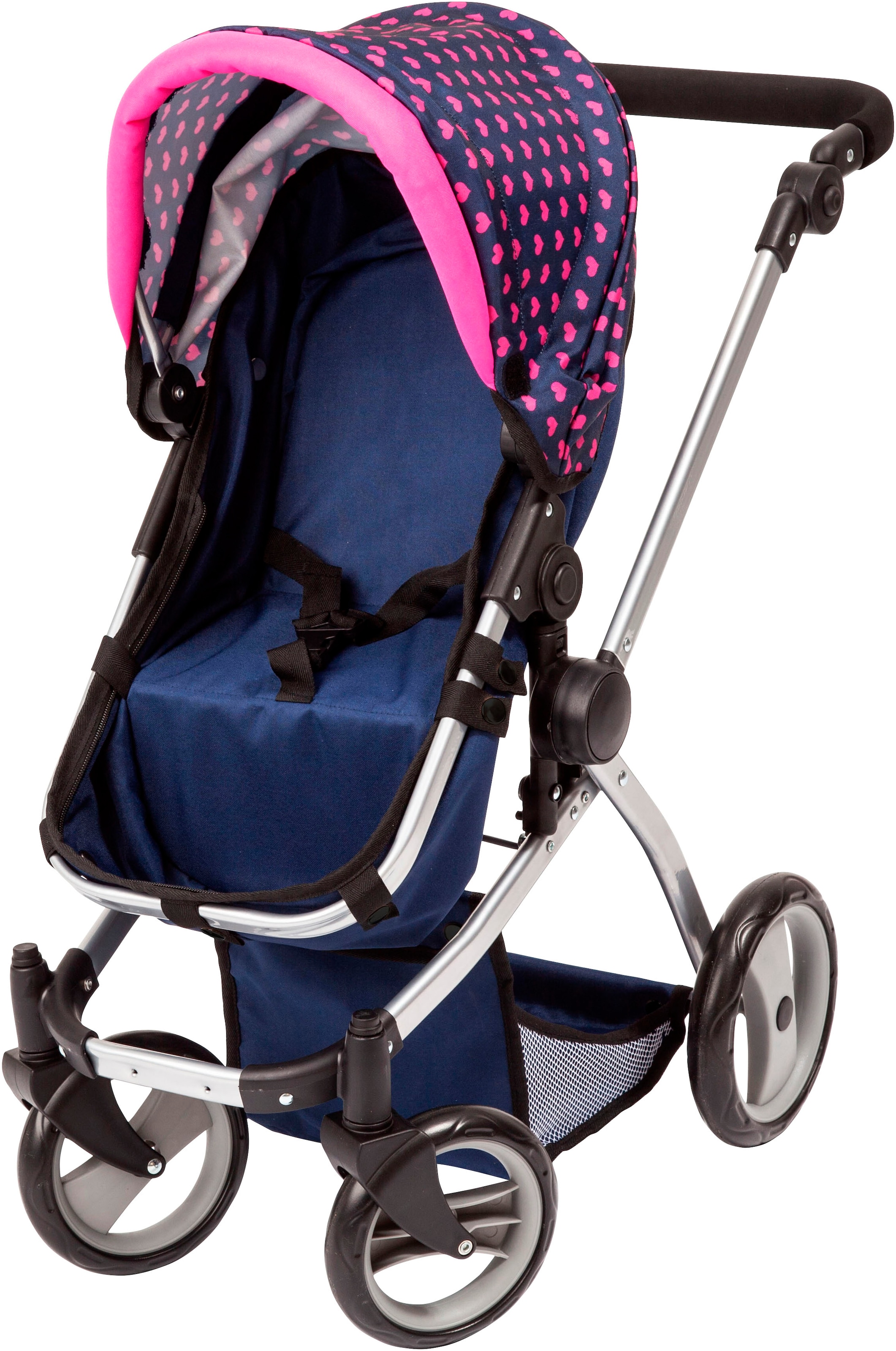 Bayer Puppenwagen »Mega, blau«, (Set), mit Reisebett, Schlafsack, Puppentrage, Wickeltasche und Zubehör